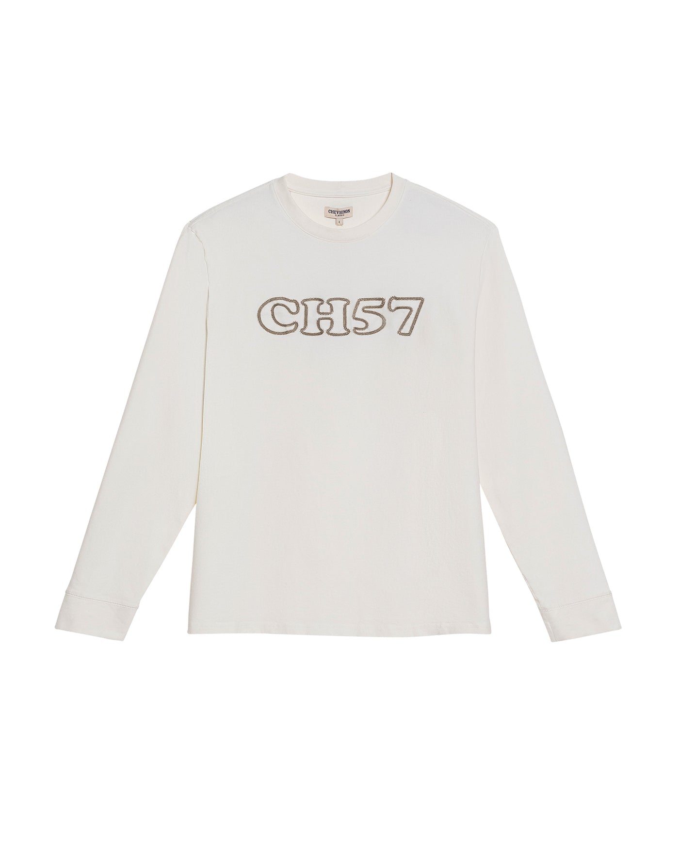 Mens T-Shirt Long Sleeve Classic Fit Cotton Elastane Jersey Heavy Chain Stitch Embroidered Graphic - Raw 63_641H016_CRU110701_3