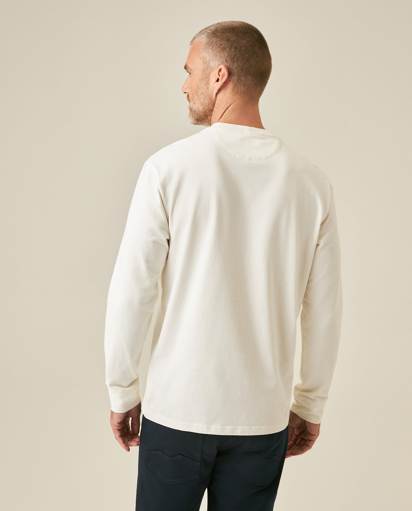 Mens T-Shirt Long Sleeve Classic Fit Cotton Elastane Jersey Heavy Chain Stitch Embroidered Graphic - Raw 63_641H016_CRU110701_6