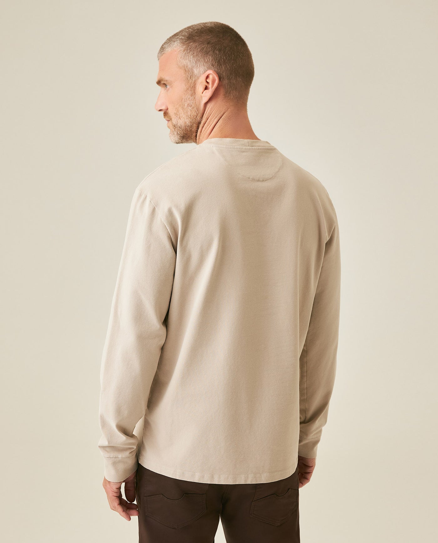 Mens T-Shirt Long Sleeve Classic Fit Cotton Elastane Jersey Heavy Chain Stitch Embroidered Graphic - Gray 63_641H016_GRI171107_6