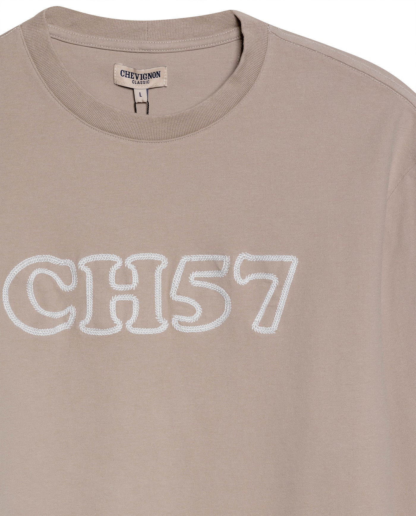 Mens T-Shirt Long Sleeve Classic Fit Cotton Elastane Jersey Heavy Chain Stitch Embroidered Graphic - Gray 63_641H016_GRI171107_8