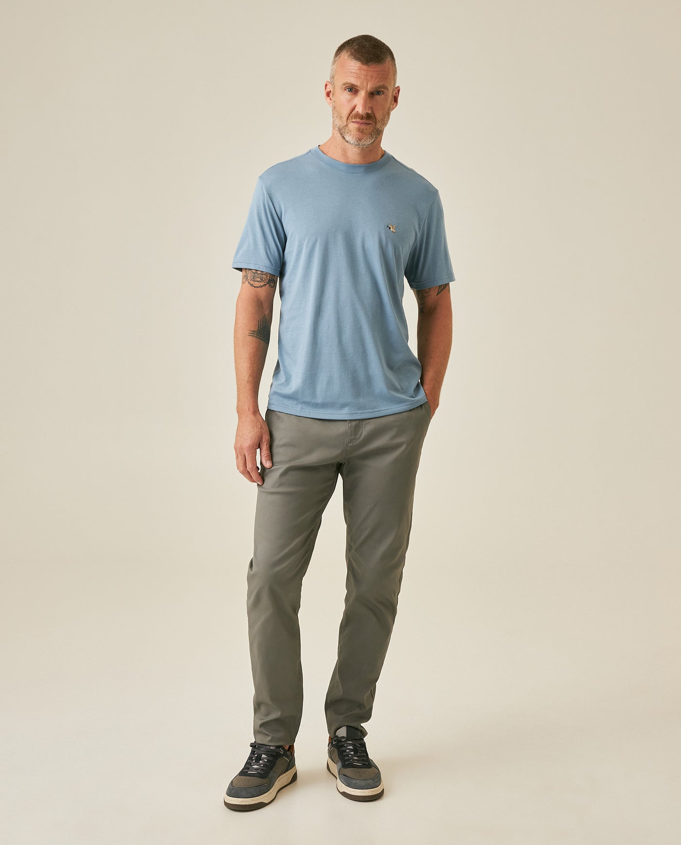 Mens T-Shirt Slim Fit Short Sleeve Crewneck Pima Cotton Vibrant Embroidered Duck Heart Point - Blue 63_641H020_AZU184221_4