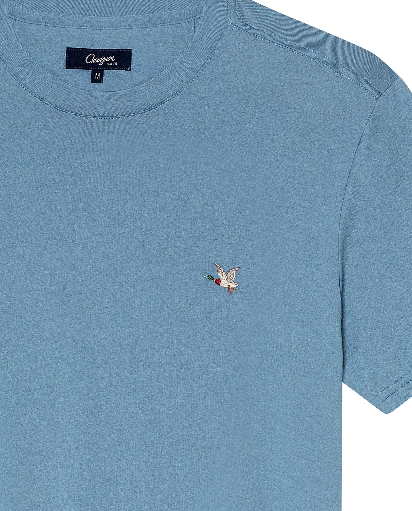 Mens T-Shirt Slim Fit Short Sleeve Crewneck Pima Cotton Vibrant Embroidered Duck Heart Point - Blue 63_641H020_AZU184221_8