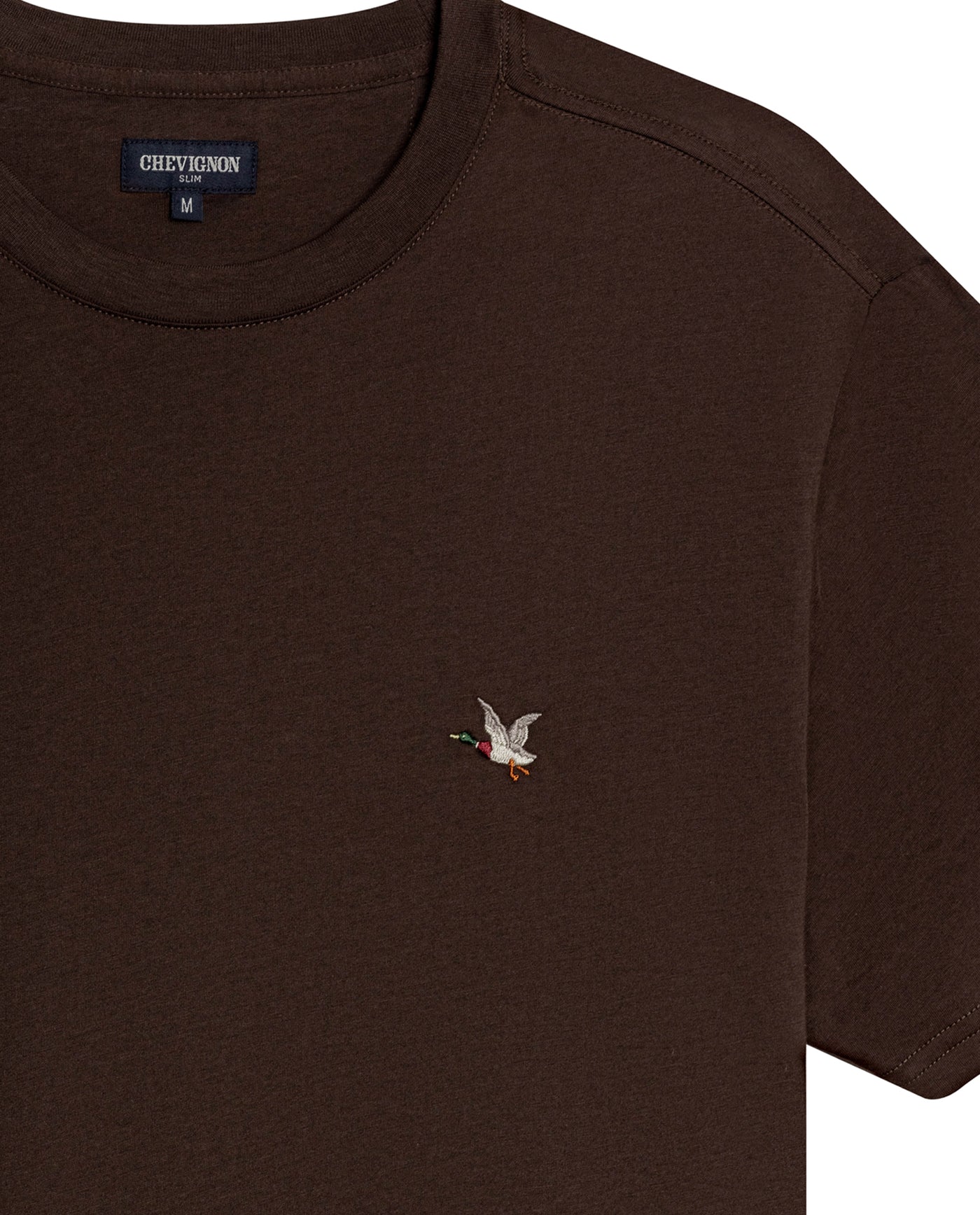 Mens T-Shirt Slim Fit Short Sleeve Crewneck Pima Cotton Vibrant Embroidered Duck Heart Point - Brown 63_641H020_CAF190712_8