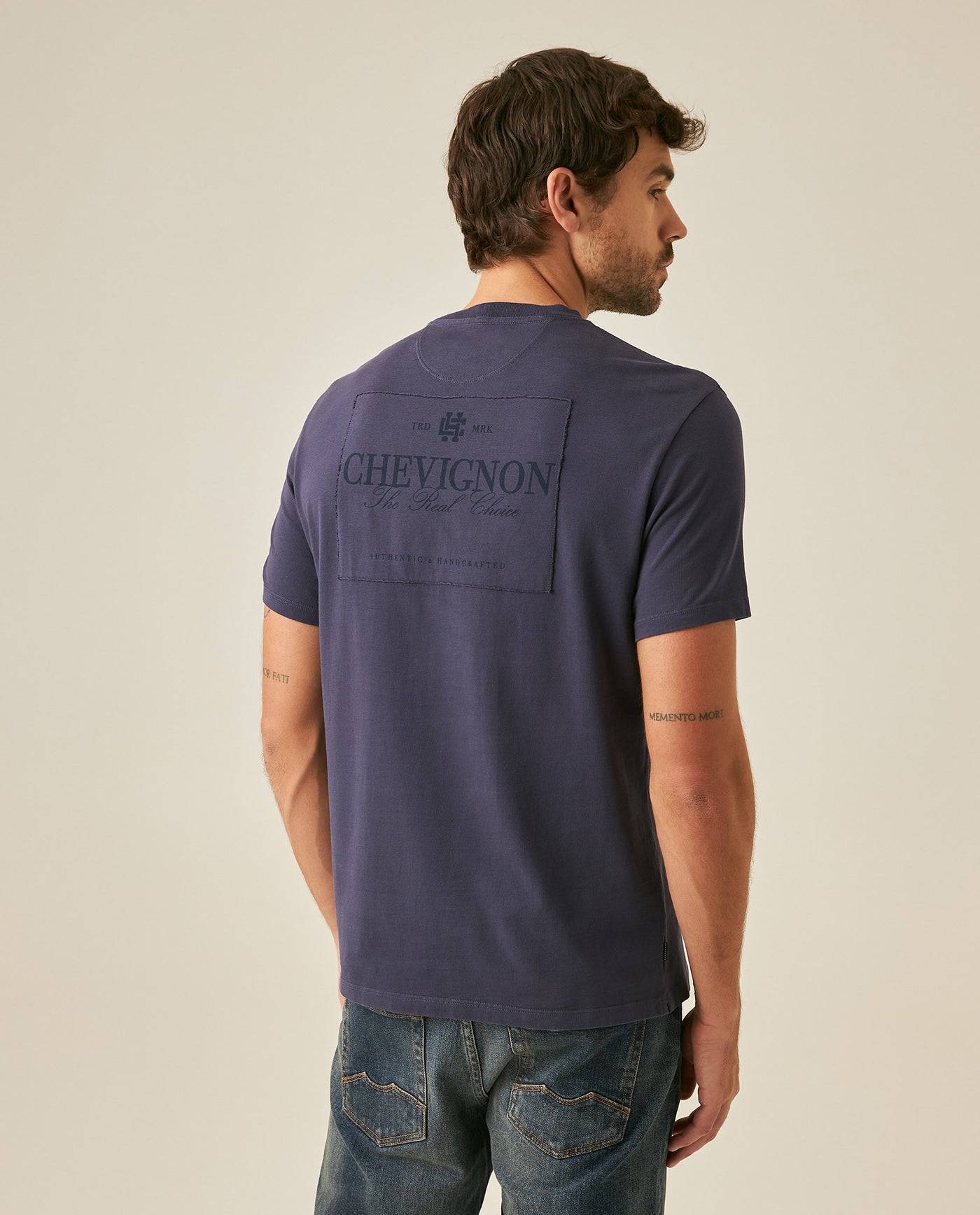 Mens T-Shirt Classic Fit Short Sleeve Cotton Jersey Heavy Washed Front Graphics Back Appliqué - Blue 63_641H021_AZU193924_5