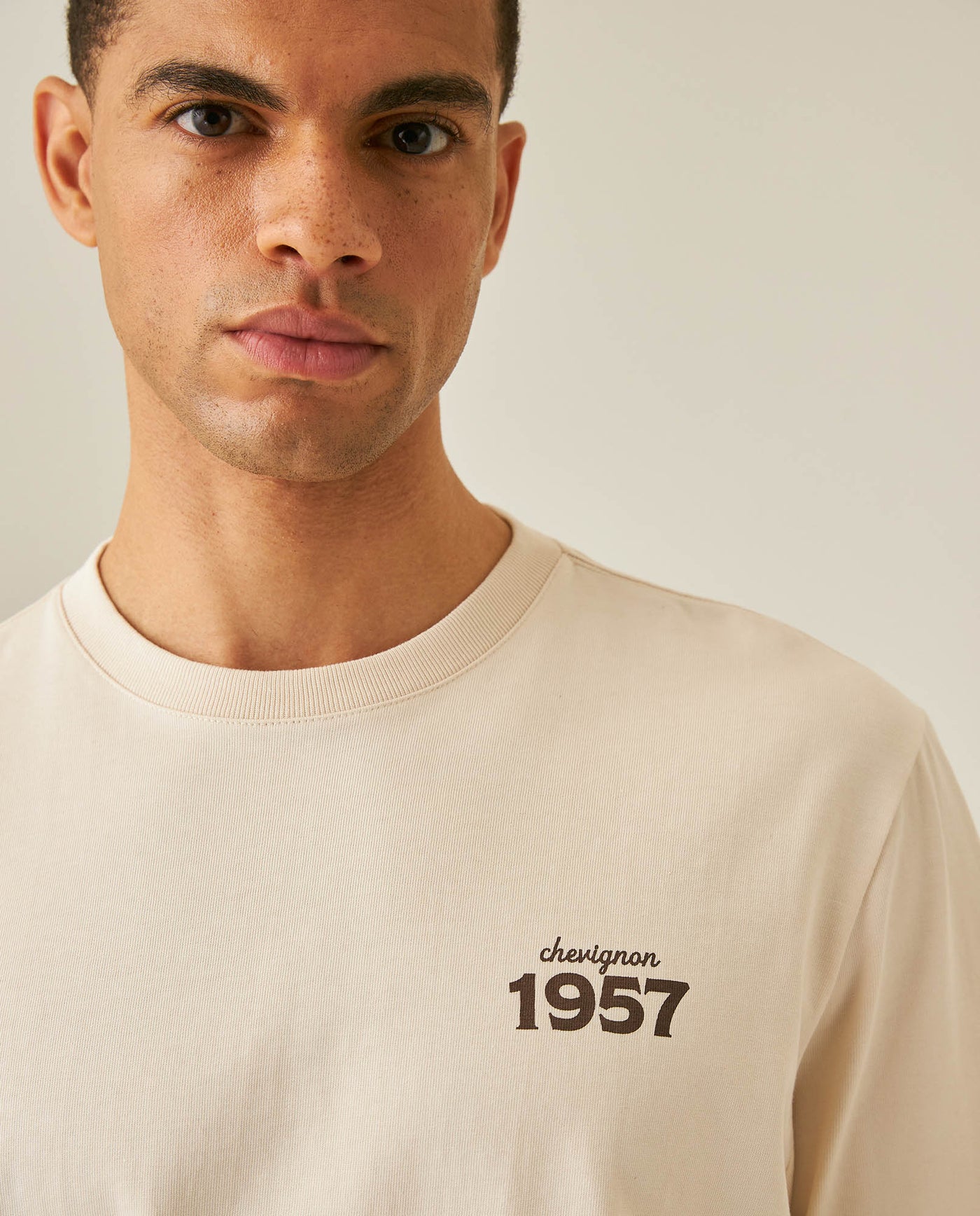 Mens T-Shirt Long Sleeve Classic Fit Cotton Jersey Medium Weight Mixed Typography Front Back - Raw 63_641H023_CRU120000_5