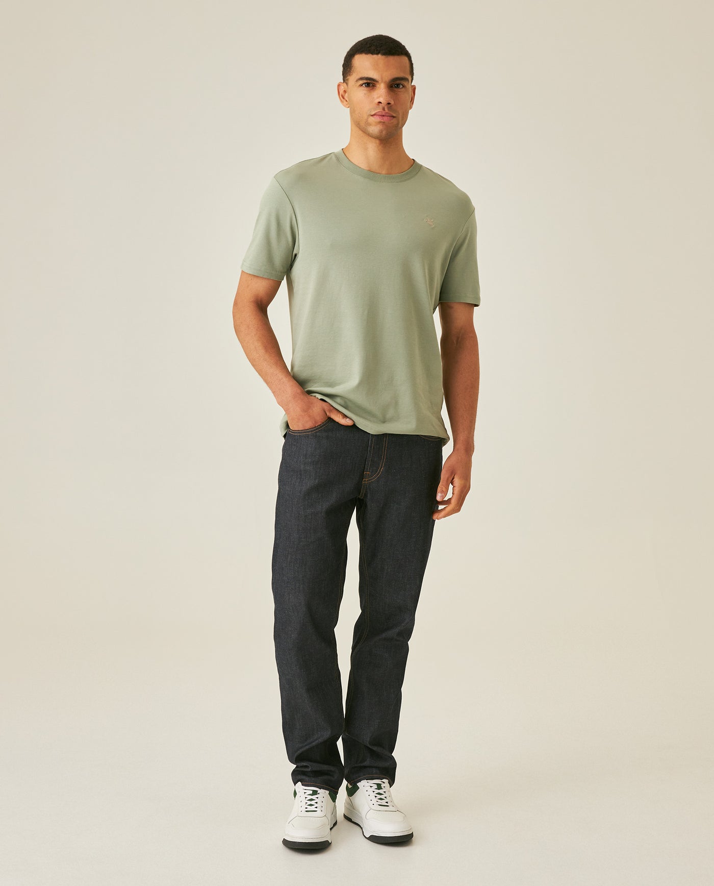Mens T-Shirt Slim Fit Short Sleeve Cotton Jersey Double Knit Superior Durability Tone on Tone Duck Minimalist - Green 63_641H040_VER166008_4