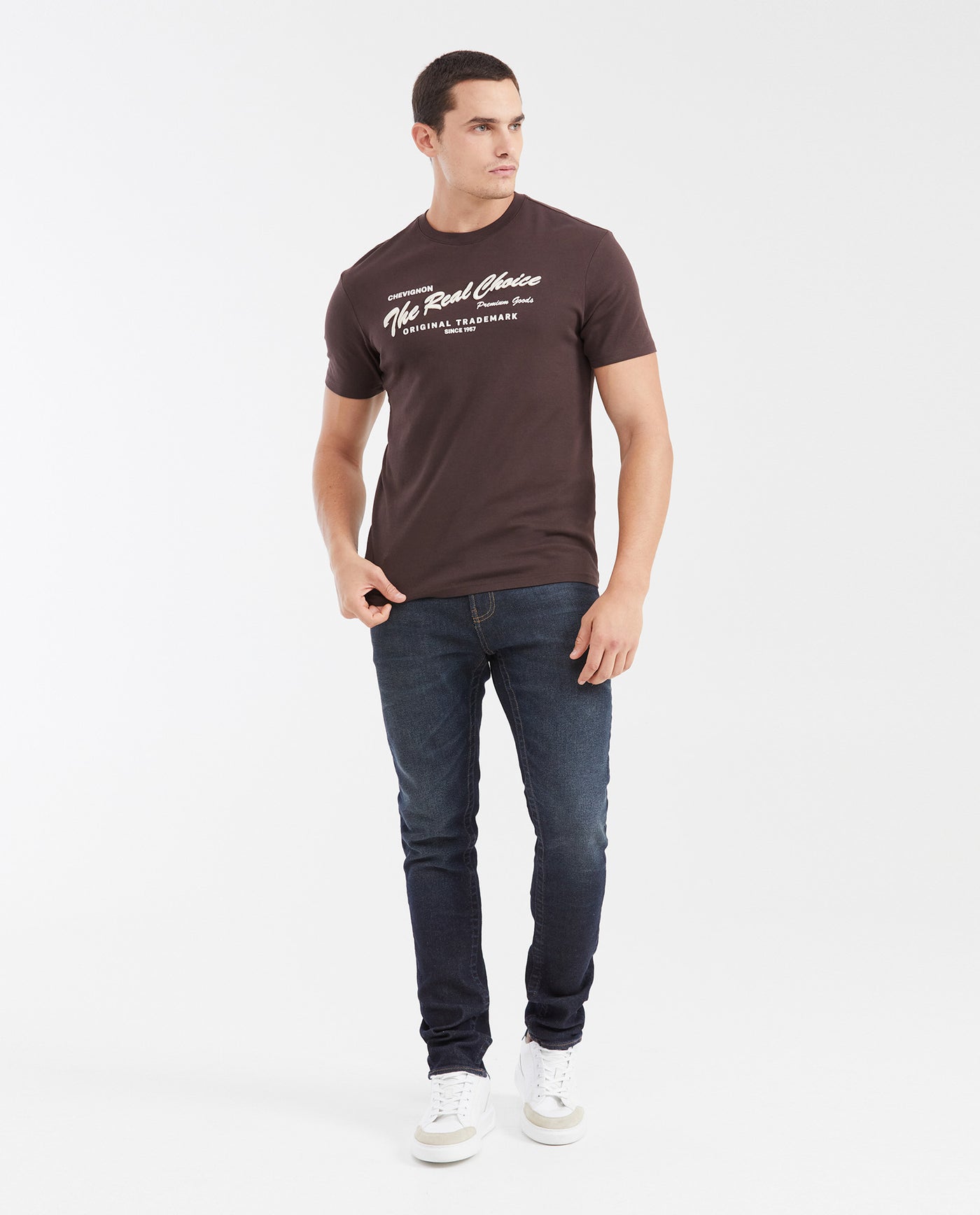 Slim Fit Printed T-Shirt in Medium Weight Cotton for Men - Brown 642G005 - 2