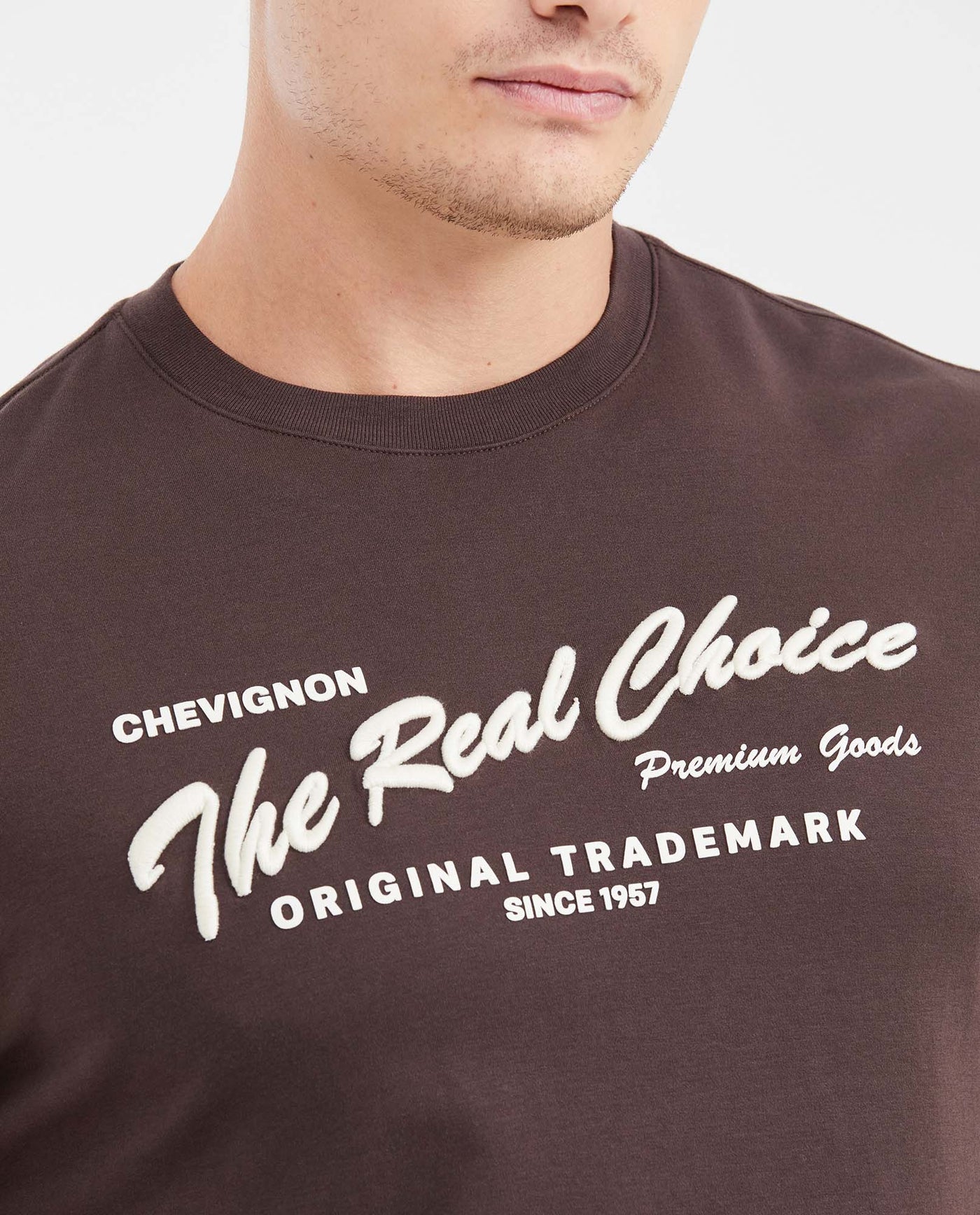Slim Fit Printed T-Shirt in Medium Weight Cotton for Men - Brown 642G005 - 3