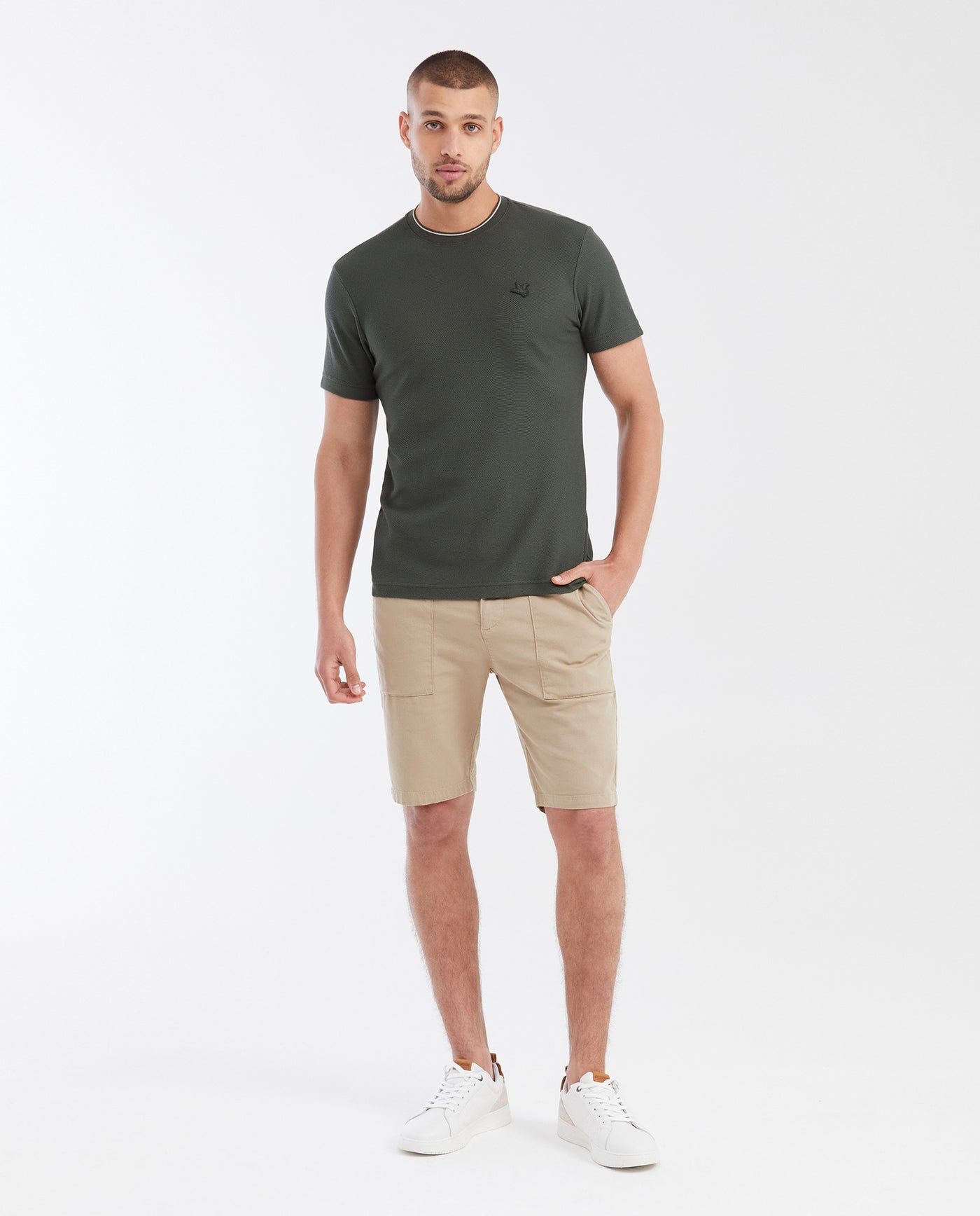 Slim Fit T-Shirt with Round Neck in 100% Cotton Piqué for Men - Green 642G006 - 2