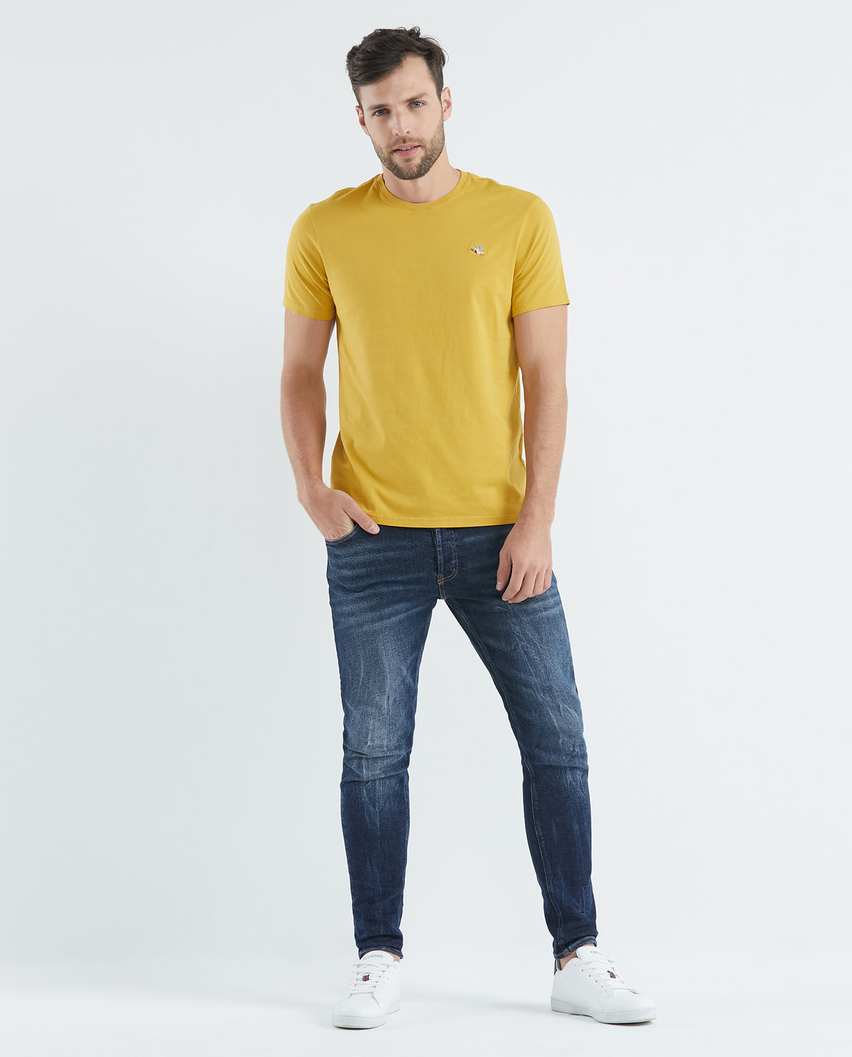 Men's Basic T-Shirt, Slim Fit Crew Neck - 100% Cotton - Yellow 649D001 - 6