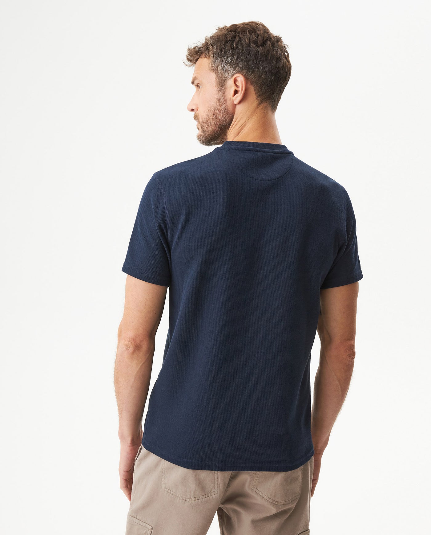Men's Textured Slim Fit T-shirt in Cotton-Polyester Blend, Dockside - 5