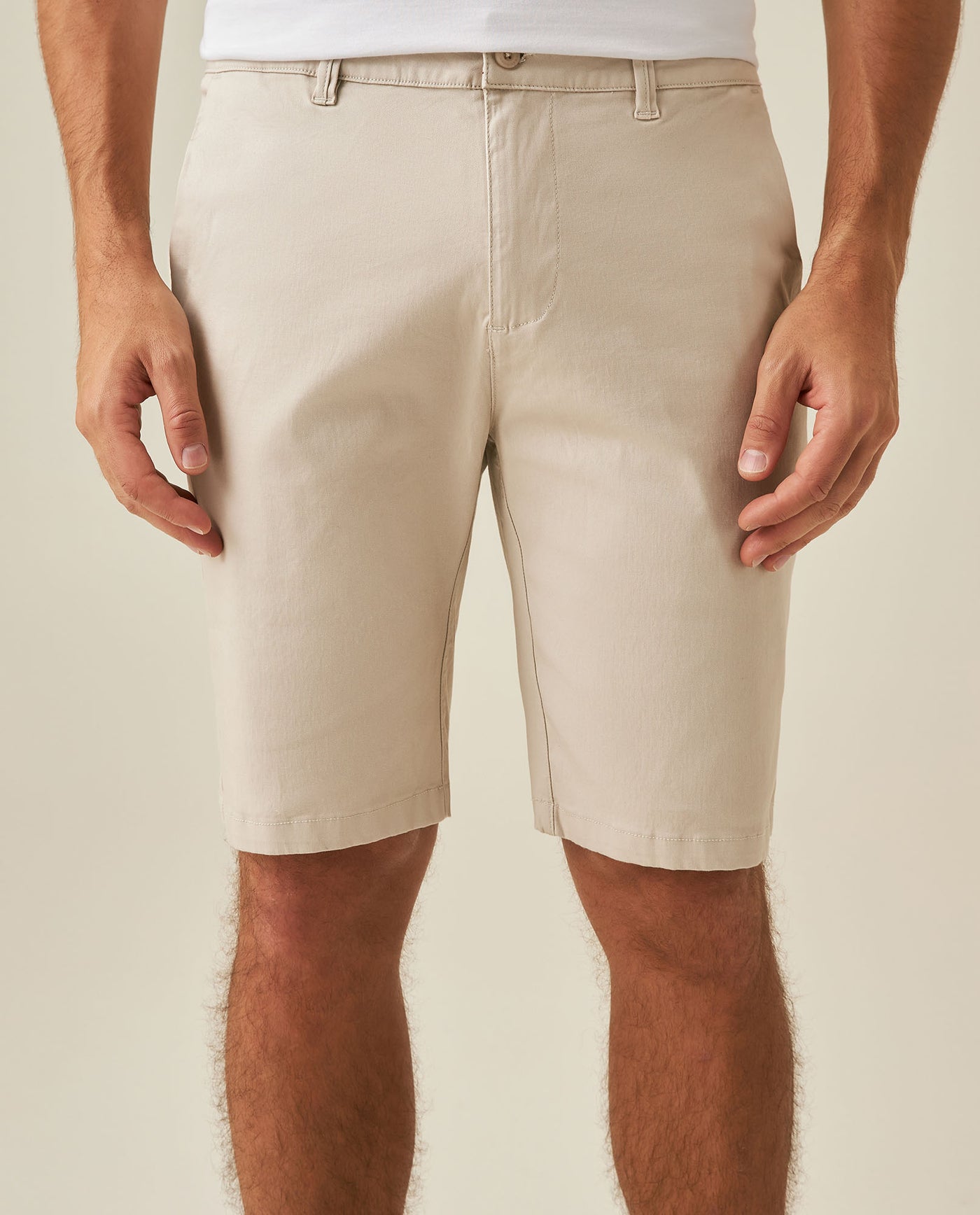 Mens Bermuda Shorts Chino Cotton Elastane Rear Piping Label Diagonal Pockets Casual-Smart - Beige 63_651H000_BEI140002_0