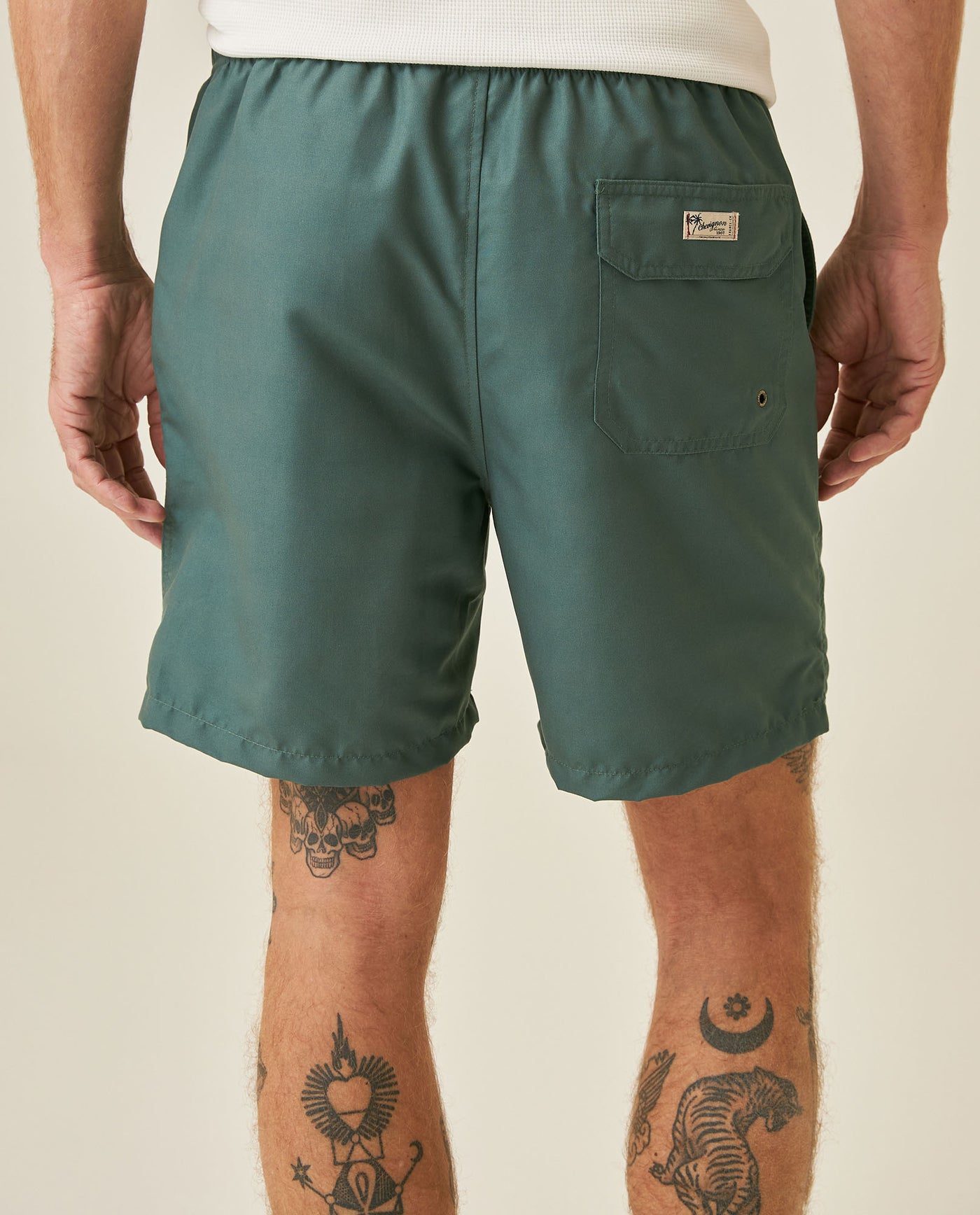 Mens Swim Trunks Recycled Polyester Horizontal Stripes Adjustable Waist Internal Brief Drainage Eyelet - Green 63_651H001_VER185718_6