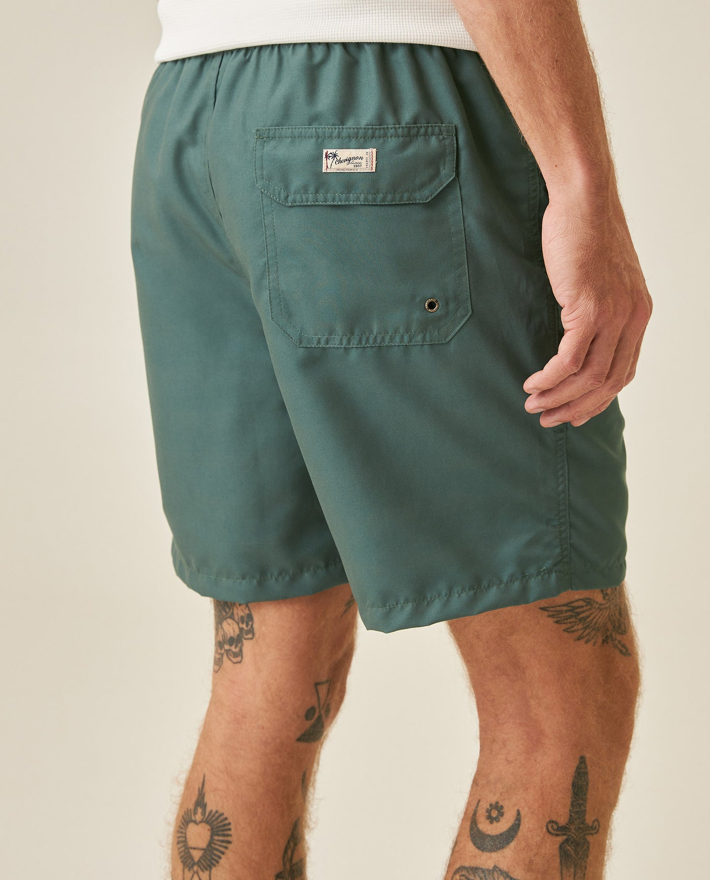 Mens Swim Trunks Recycled Polyester Horizontal Stripes Adjustable Waist Internal Brief Drainage Eyelet - Green 63_651H001_VER185718_7