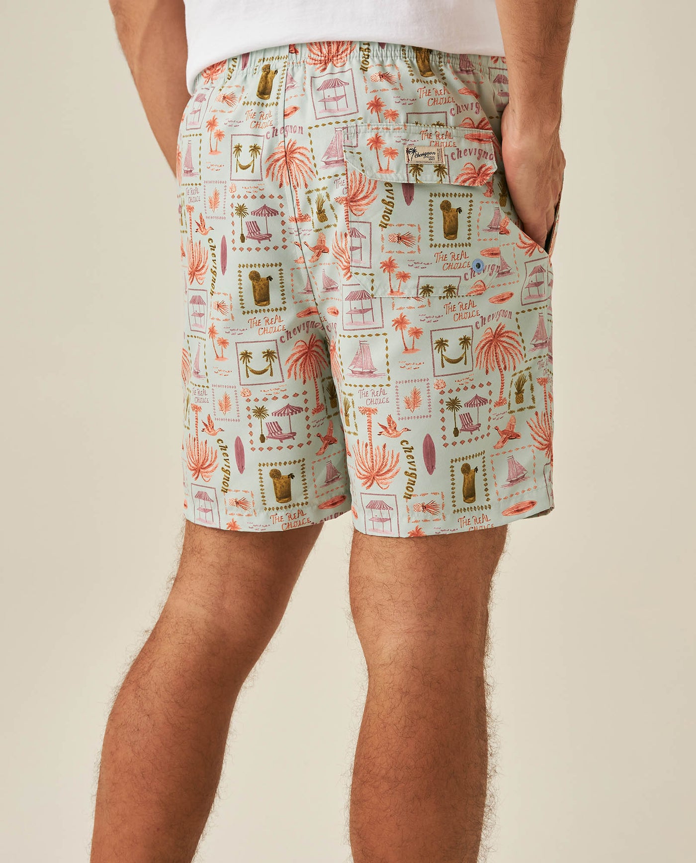 Mens Swim Trunks Printed Recycled Polyester Mini Tropical Print Adjustable Waist - Blue 63_651H002_AZU144807_6