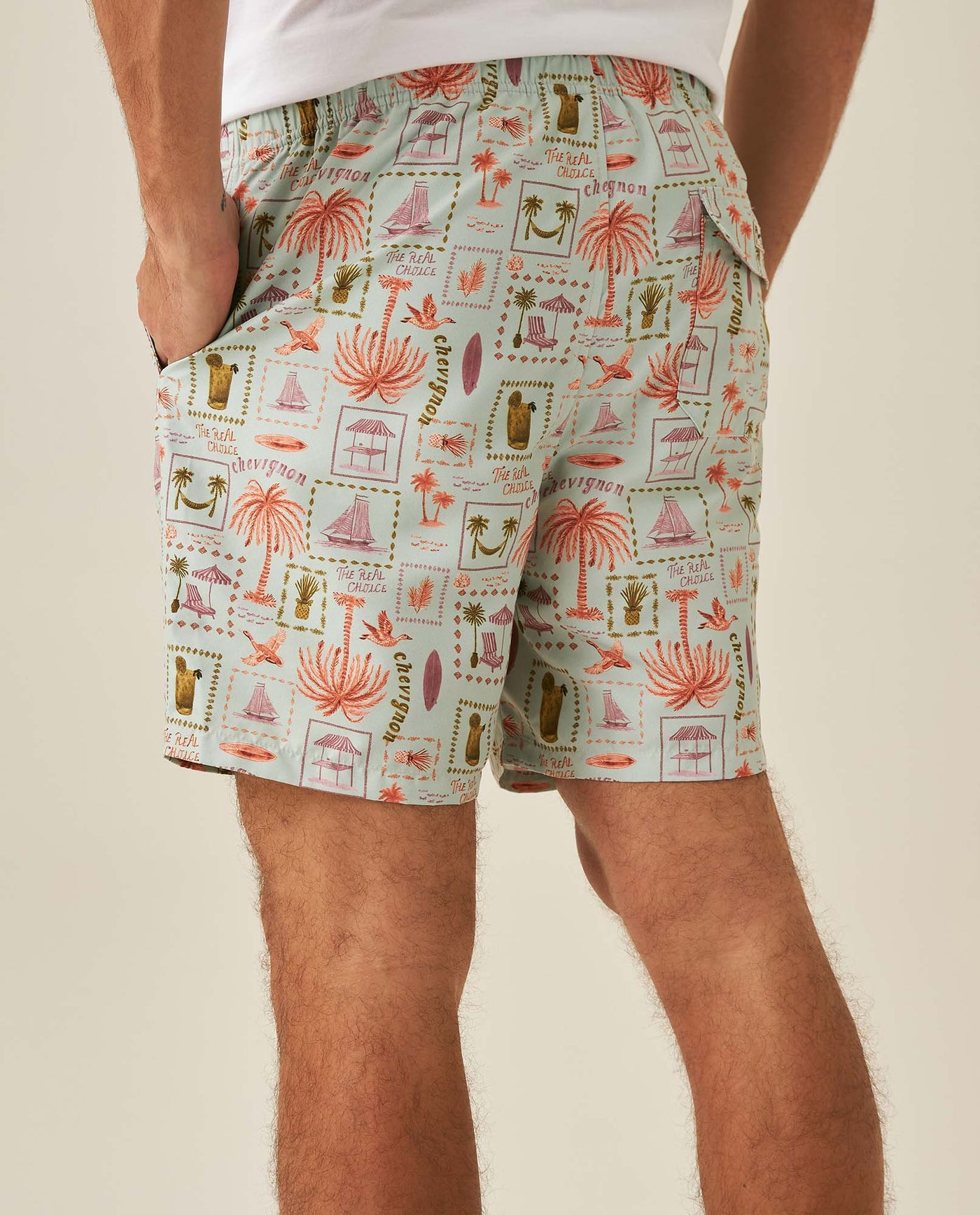 Mens Swim Trunks Printed Recycled Polyester Mini Tropical Print Adjustable Waist - Blue 63_651H002_AZU144807_7