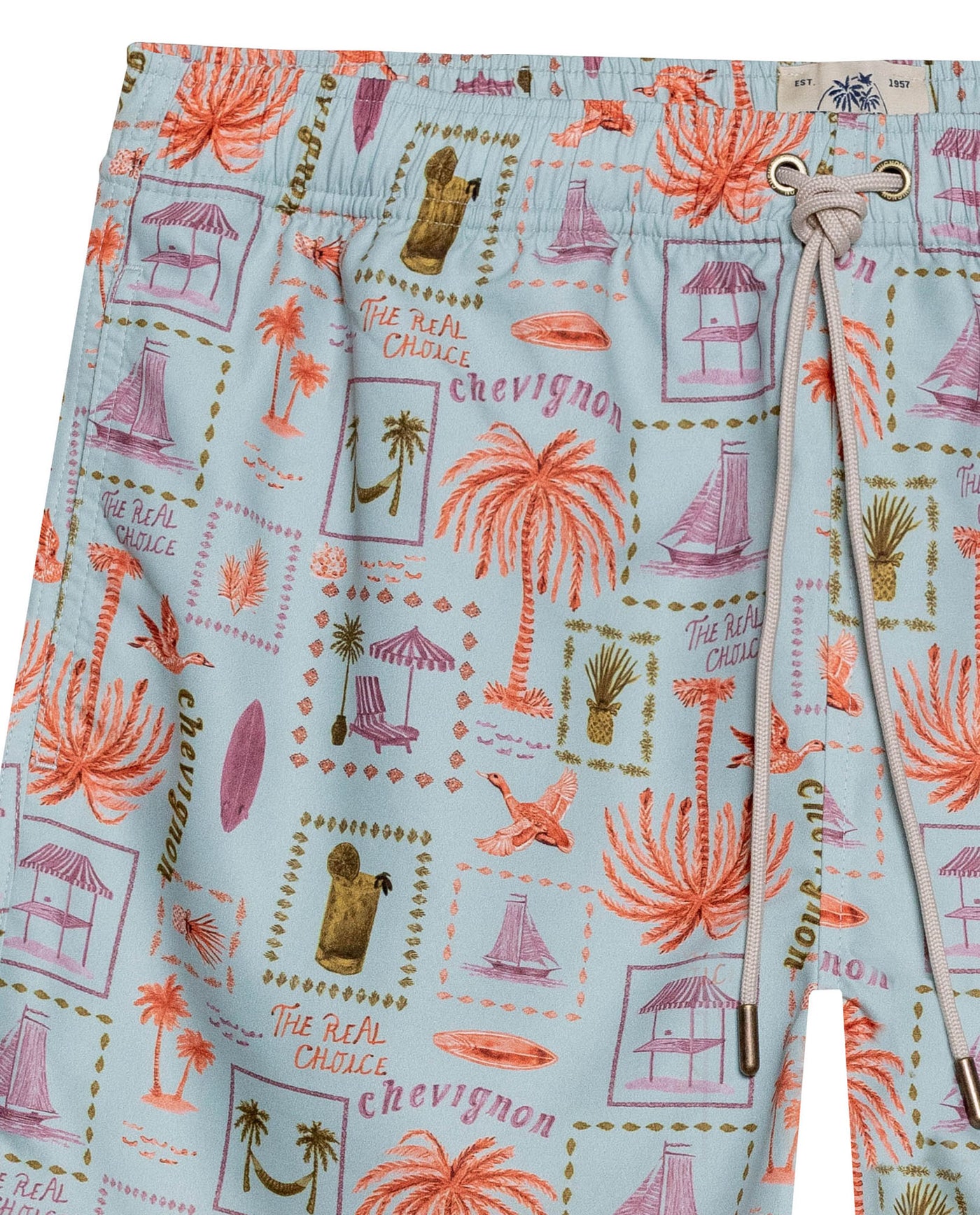 Mens Swim Trunks Printed Recycled Polyester Mini Tropical Print Adjustable Waist - Blue 63_651H002_AZU144807_8