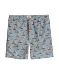 Men's Swim Trunks Recycled Polyester Elastic Lining Mini Nautical Boat Print - Green