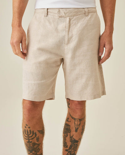 Men's Linen Bermuda Shorts Straight Fit Piping Pockets - Gray