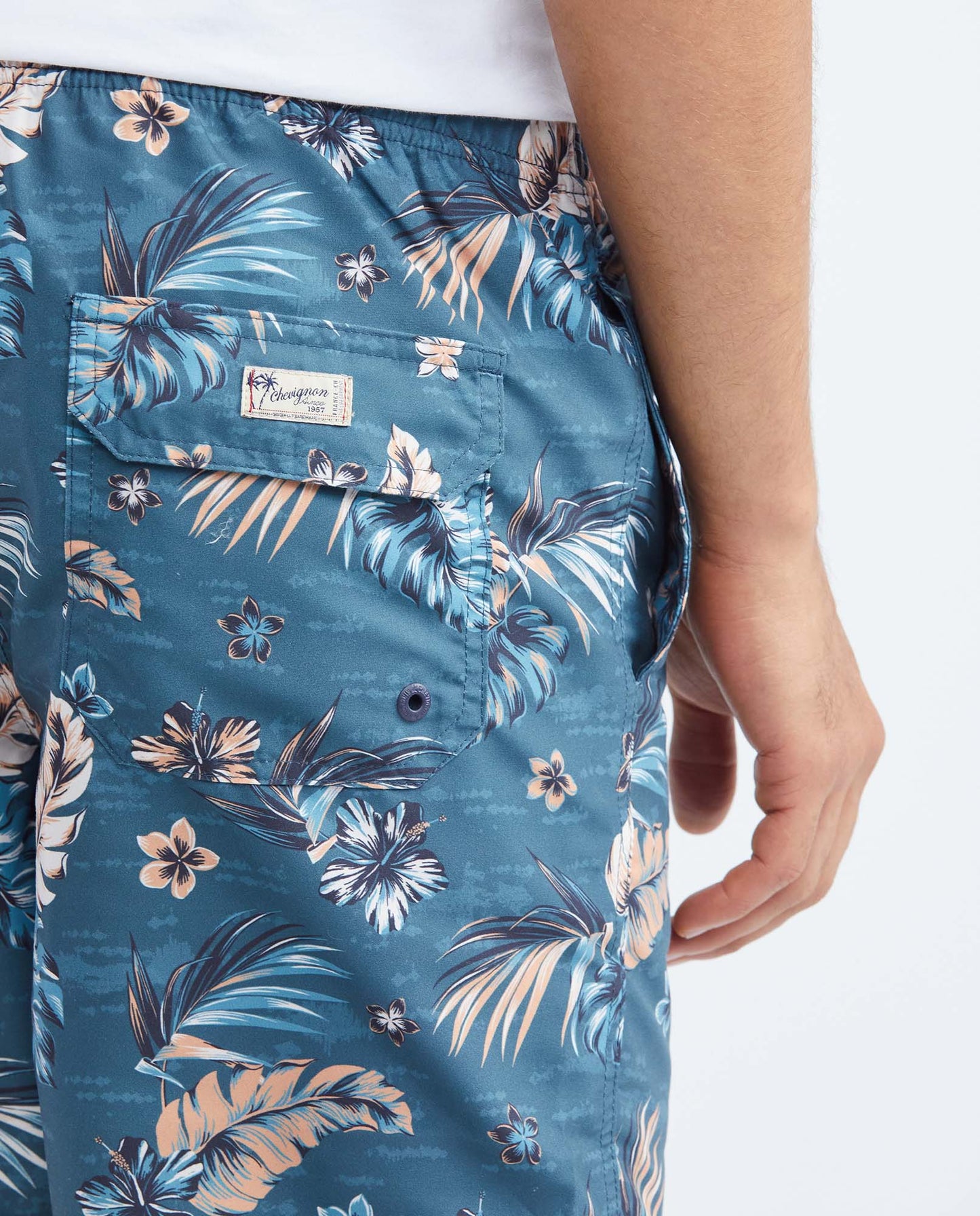 Men's Swim Shorts, Regular Fit - Tropical Flower and Leaf Print - Green - 7