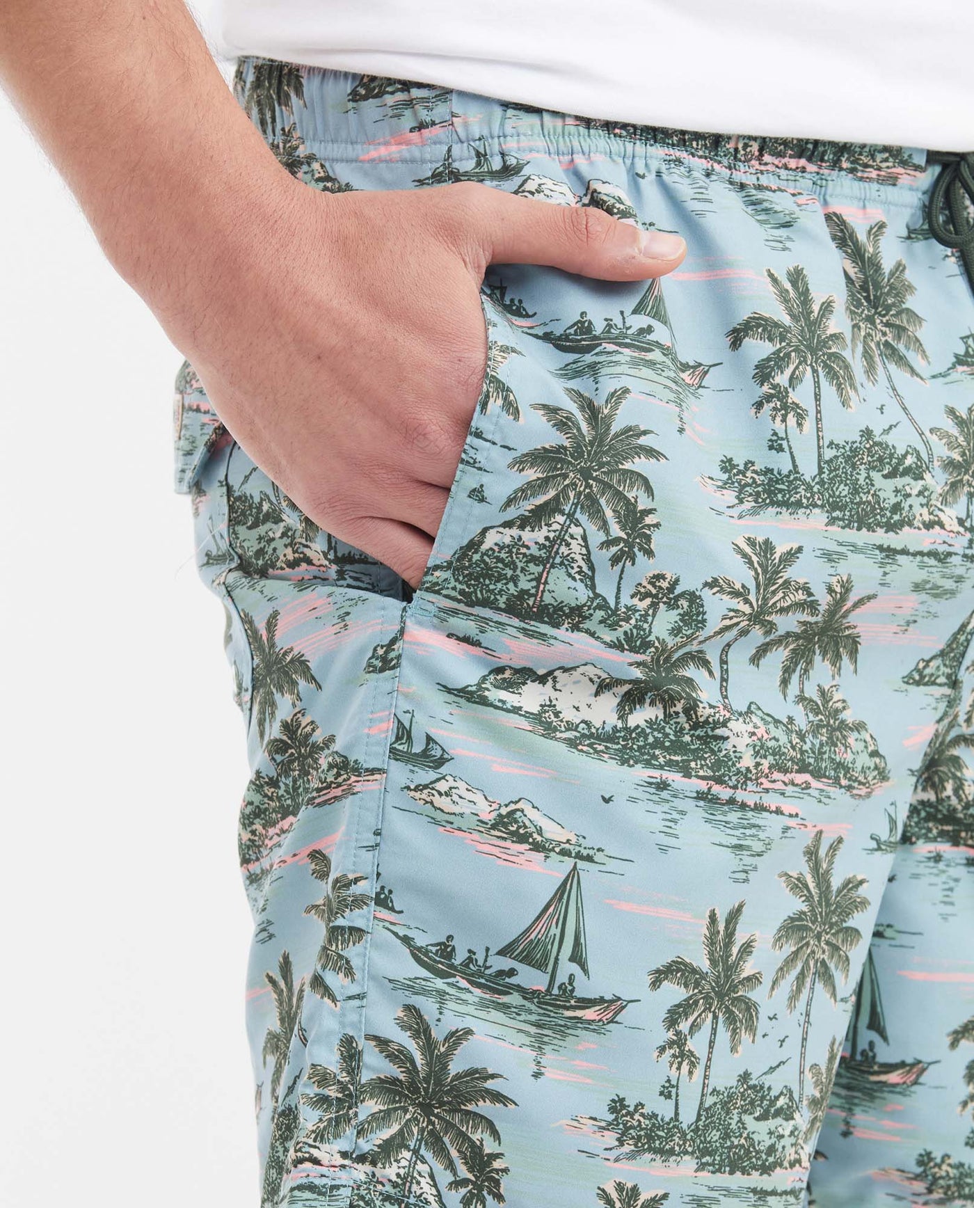 Men's Regular Fit Recycled Polyester Palm Tree Print Swim Bermuda - 4