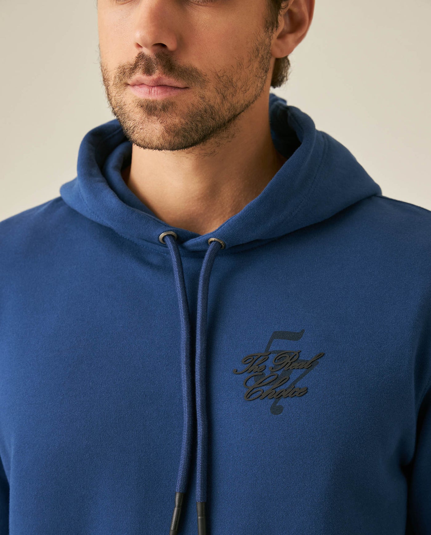 Mens Hoodie Closed Front Cotton Elastane Fleece-Backed Statement Graphics Thick Drawstring Marked Tips - Blue 63_681H000_AZU194029_5