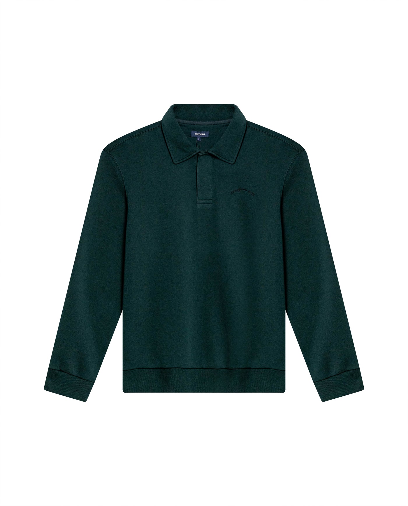 Mens Sweatshirt Polo Style Cotton Elastane Terry Non-Brushed Double Placket Hidden Closure Embroidered Logo - Green 63_681H001_VER195350_3