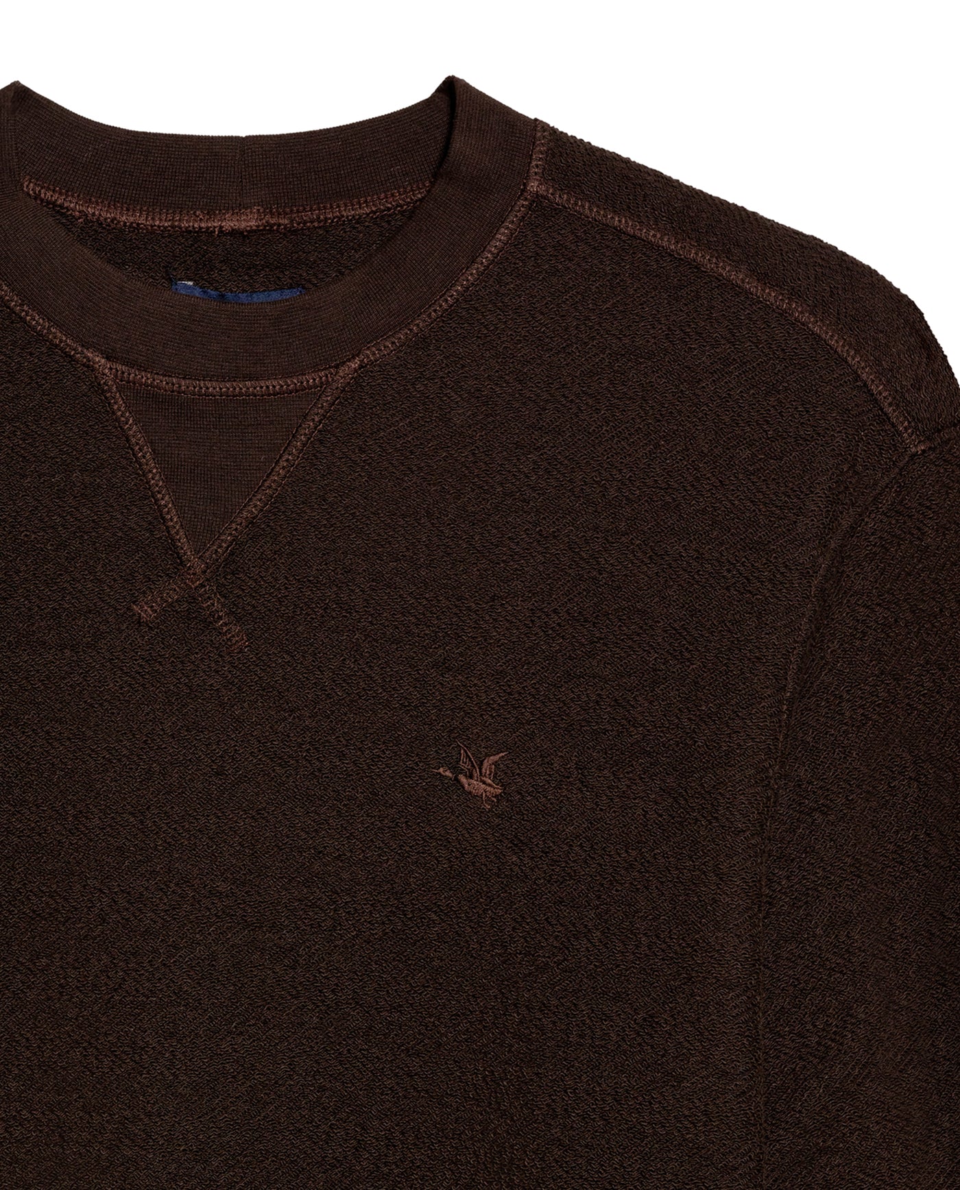Mens Sweatshirt Crewneck Cotton Elastane Herringbone Texture Complementary Collar Fabric Embroidered Duck - Brown 63_681H002_CAF191016_8