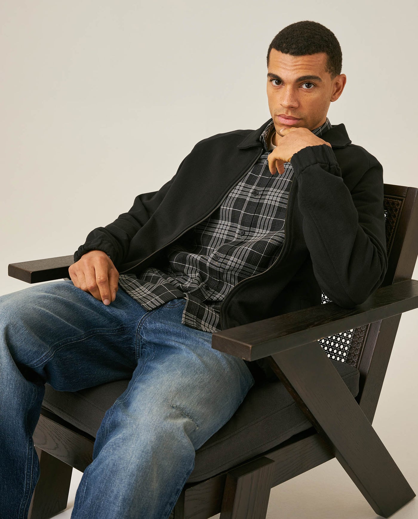 Mens Cotton Zip-Up Jacket - Black 63_681H005_NEG194007_4