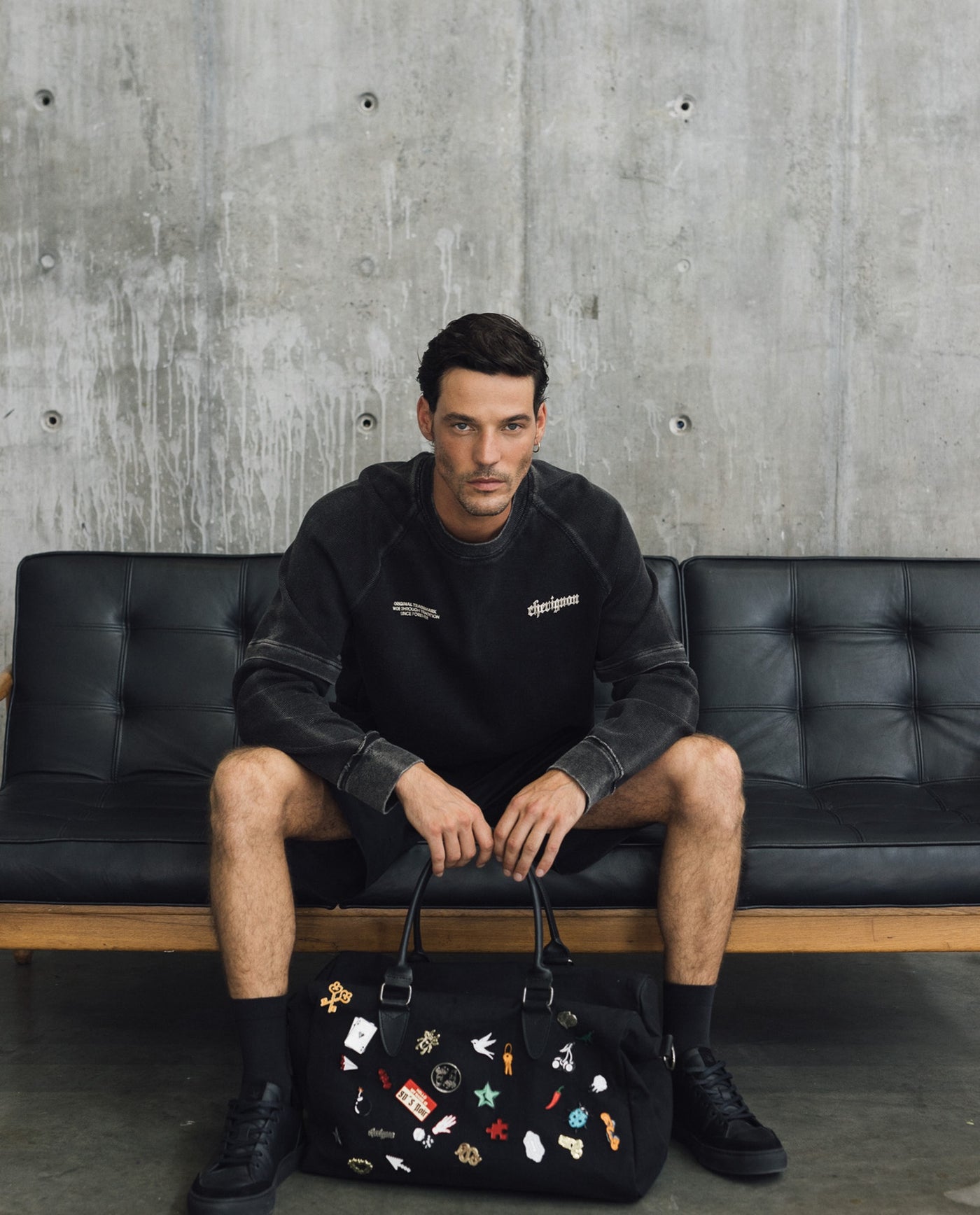 Mens Double-Layer Textured Sweatshirt - Special Collection - Black 63_682H201_NEG194007_0