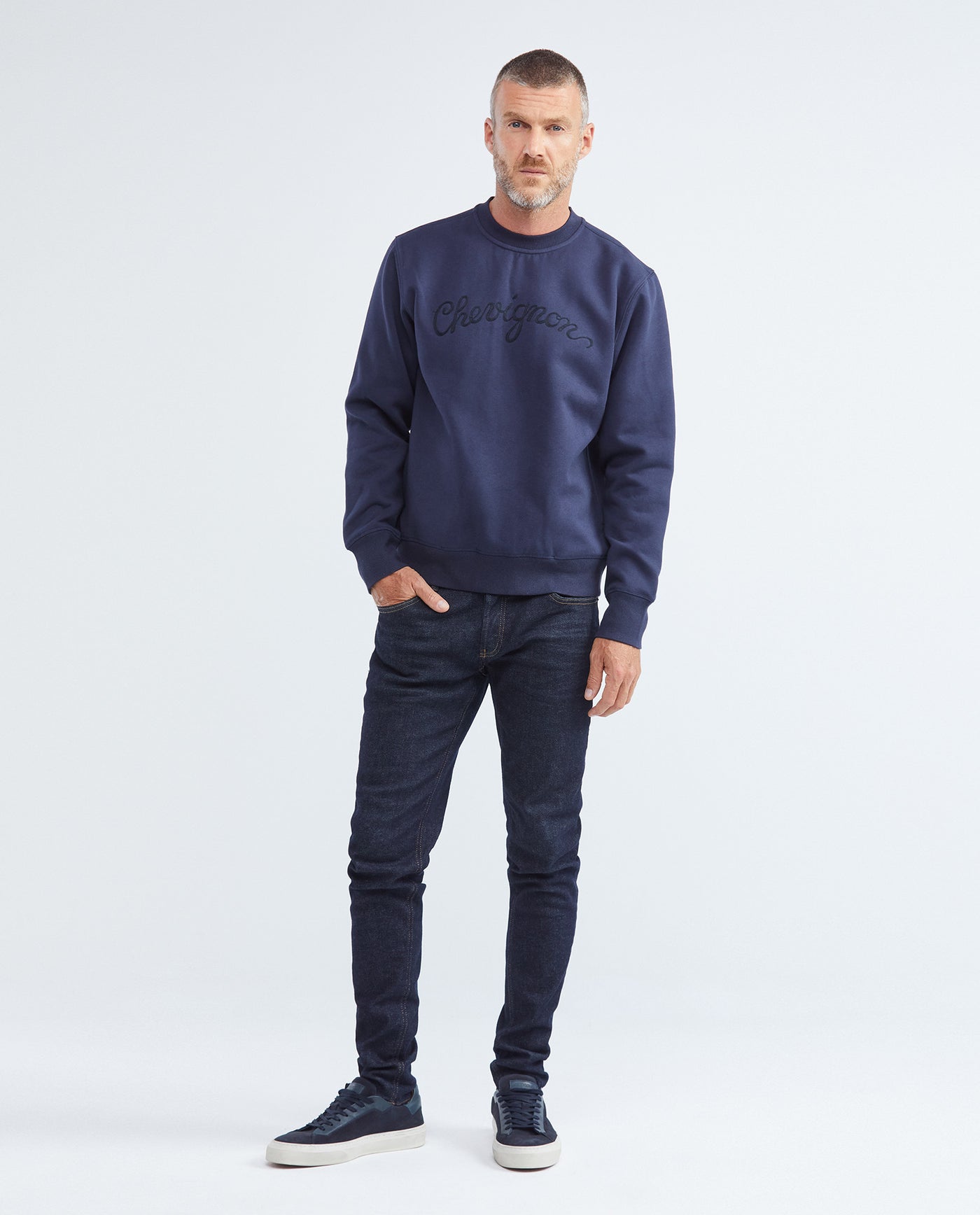 Men's France Crewneck Sweatshirt Chest Embroidery Cotton-Polyester - 2