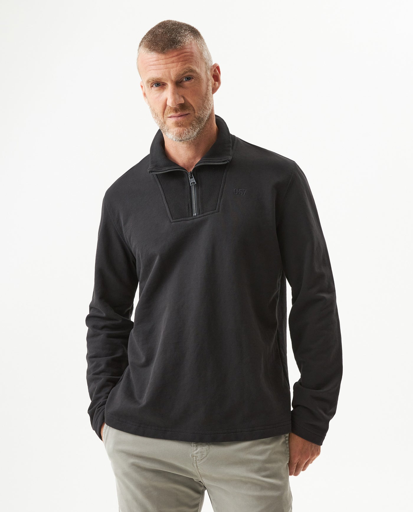 Men's Half-Zip Sweatshirt in Cotton-Polyester Blend Nocturne 63_689G001_NEG194007_0