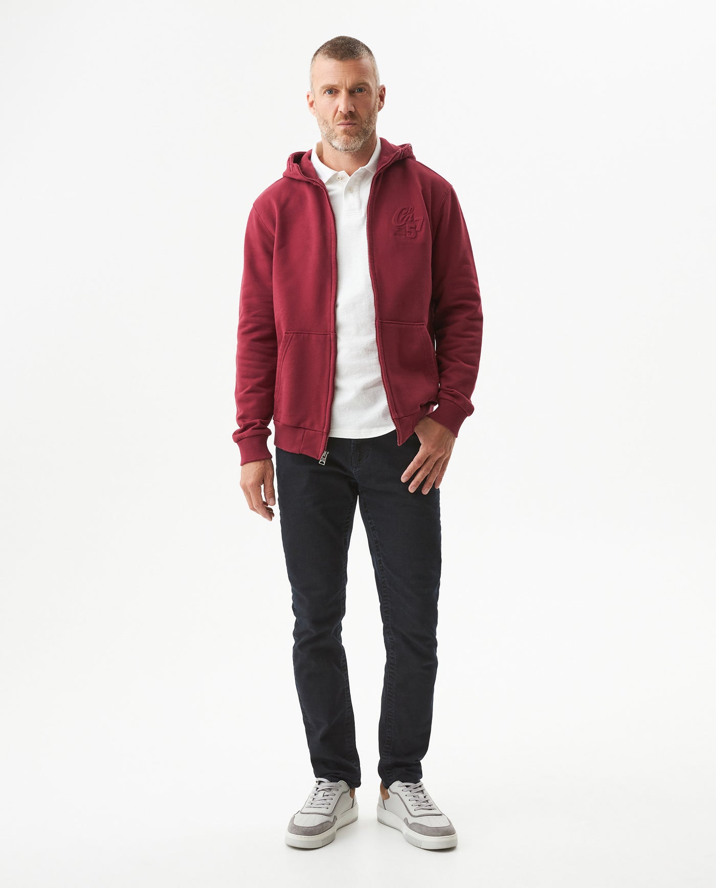 Men's Open Hoodie in Cotton Stretch Blend, Evening - 3