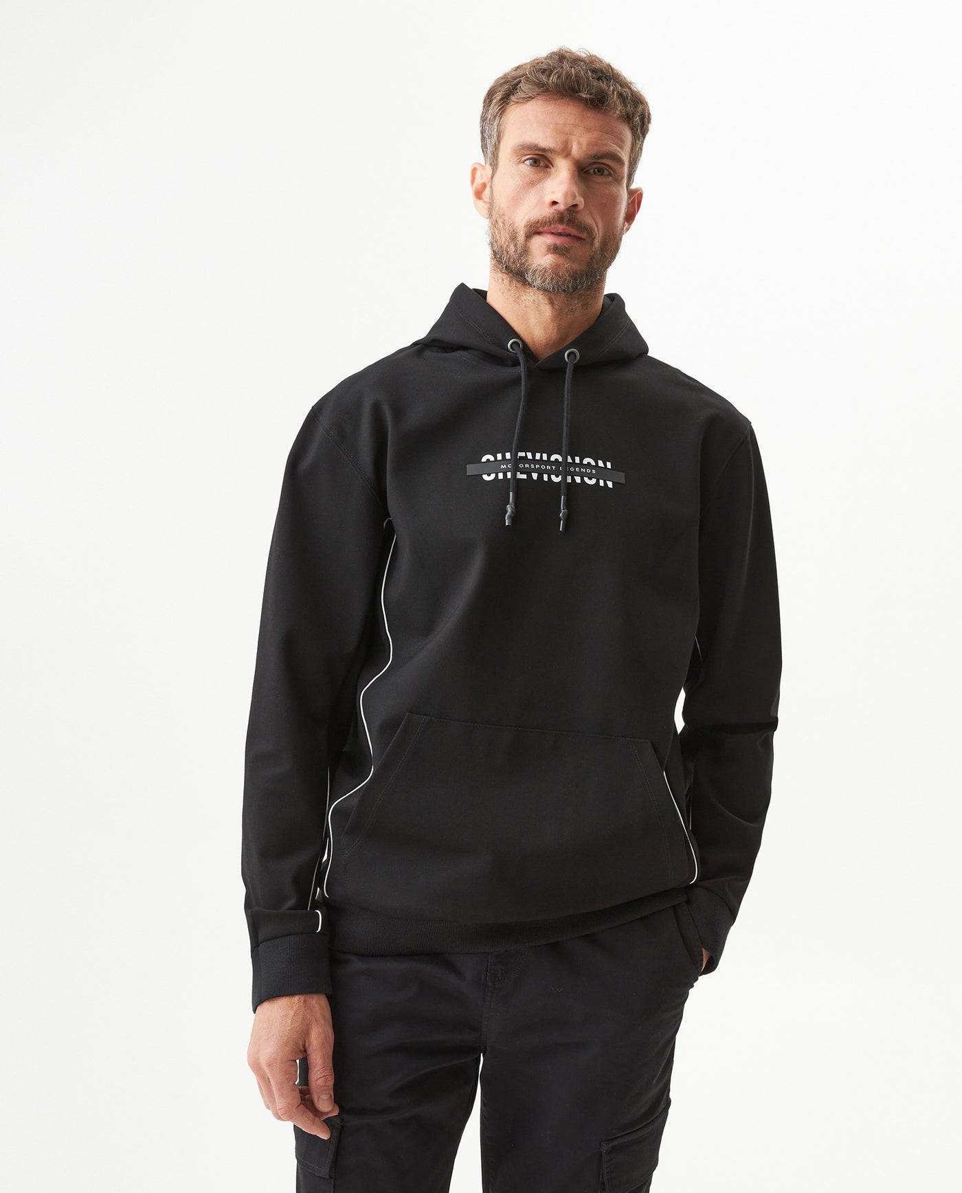 Men's Racing Hooded Sweatshirt in Rayon-Nylon Stretch Blend Coordinates 63_689G900_NEG194007_0