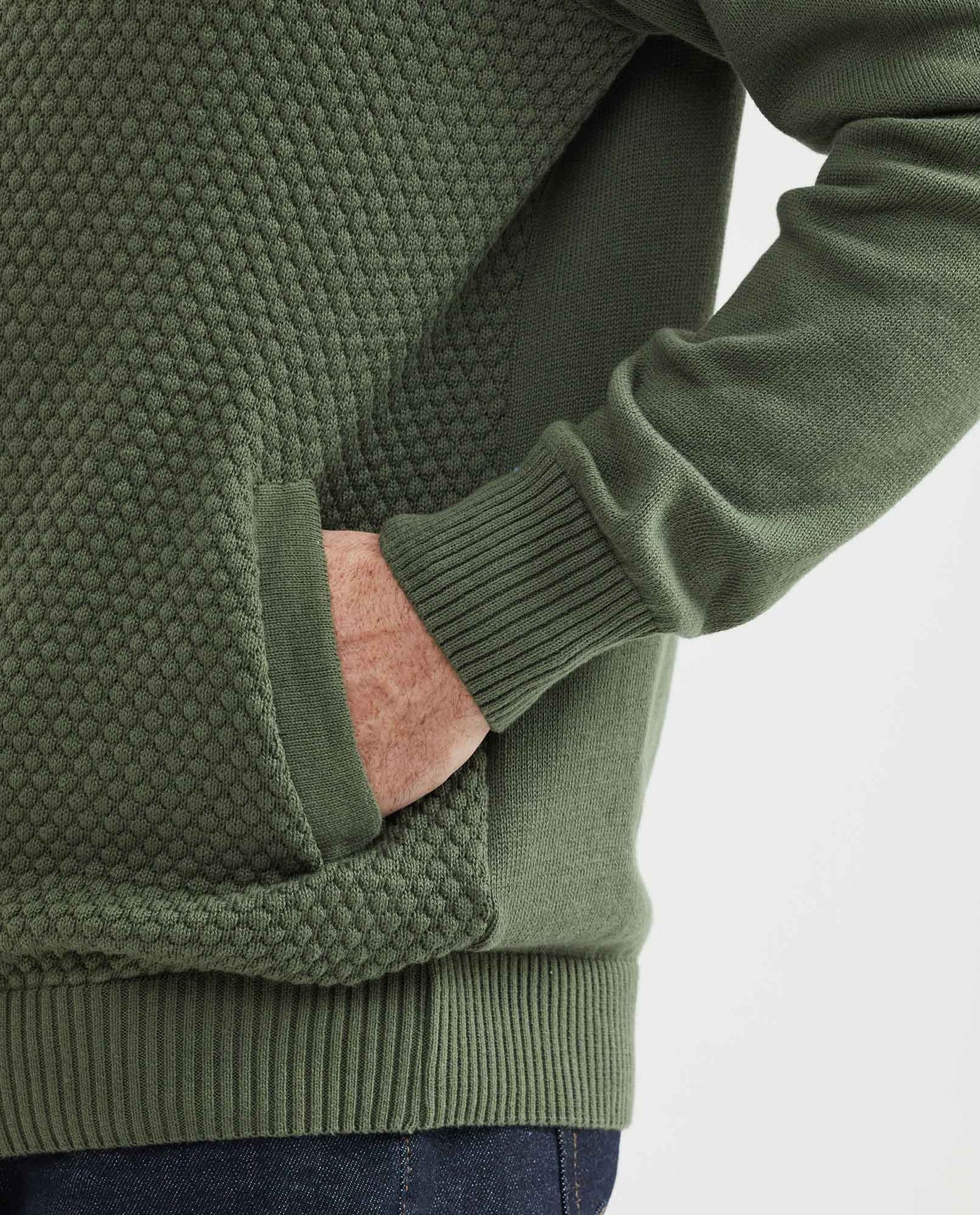 Men's Knitted Jacket, Nehru Collar - Welt Pockets - Green 691F002 - 3