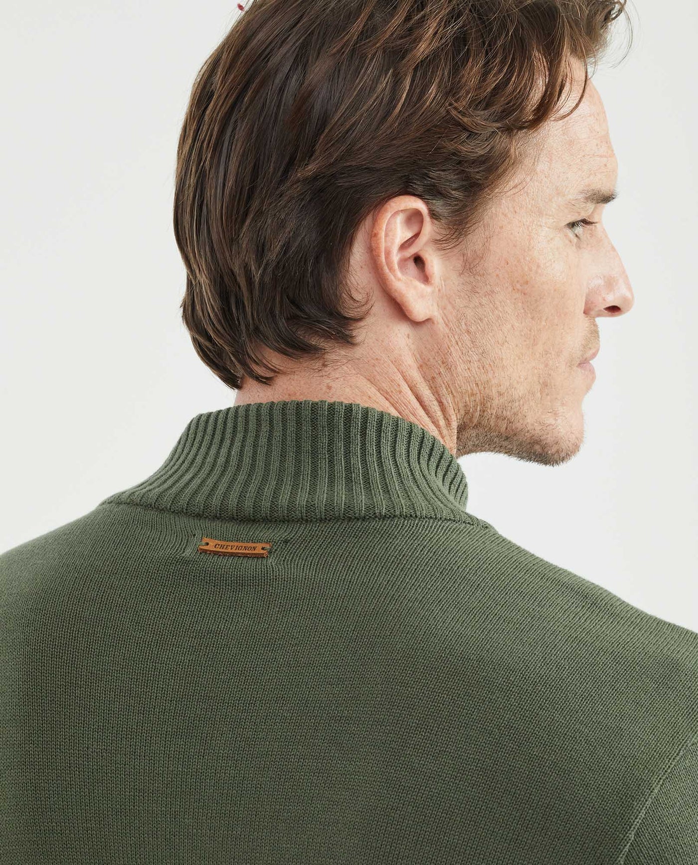 Men's Knitted Jacket, Nehru Collar - Welt Pockets - Green 691F002 - 5
