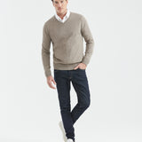 COTTON KNIT V-NECK SWEATER IN SAND