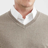 COTTON KNIT V-NECK SWEATER IN SAND