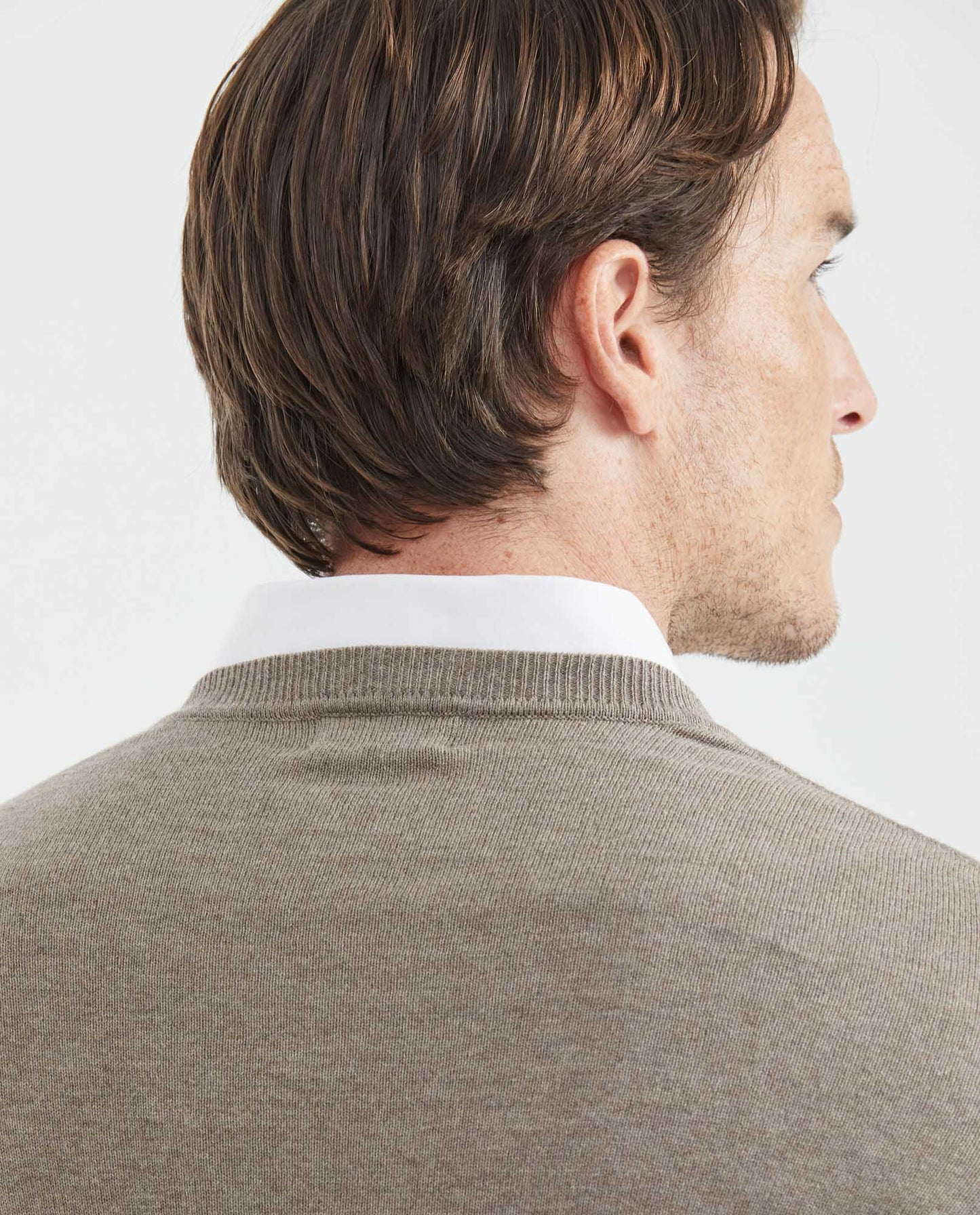 Men's Knit Sweater, Closed V - Neck - Heather Fibers - Gray - 6