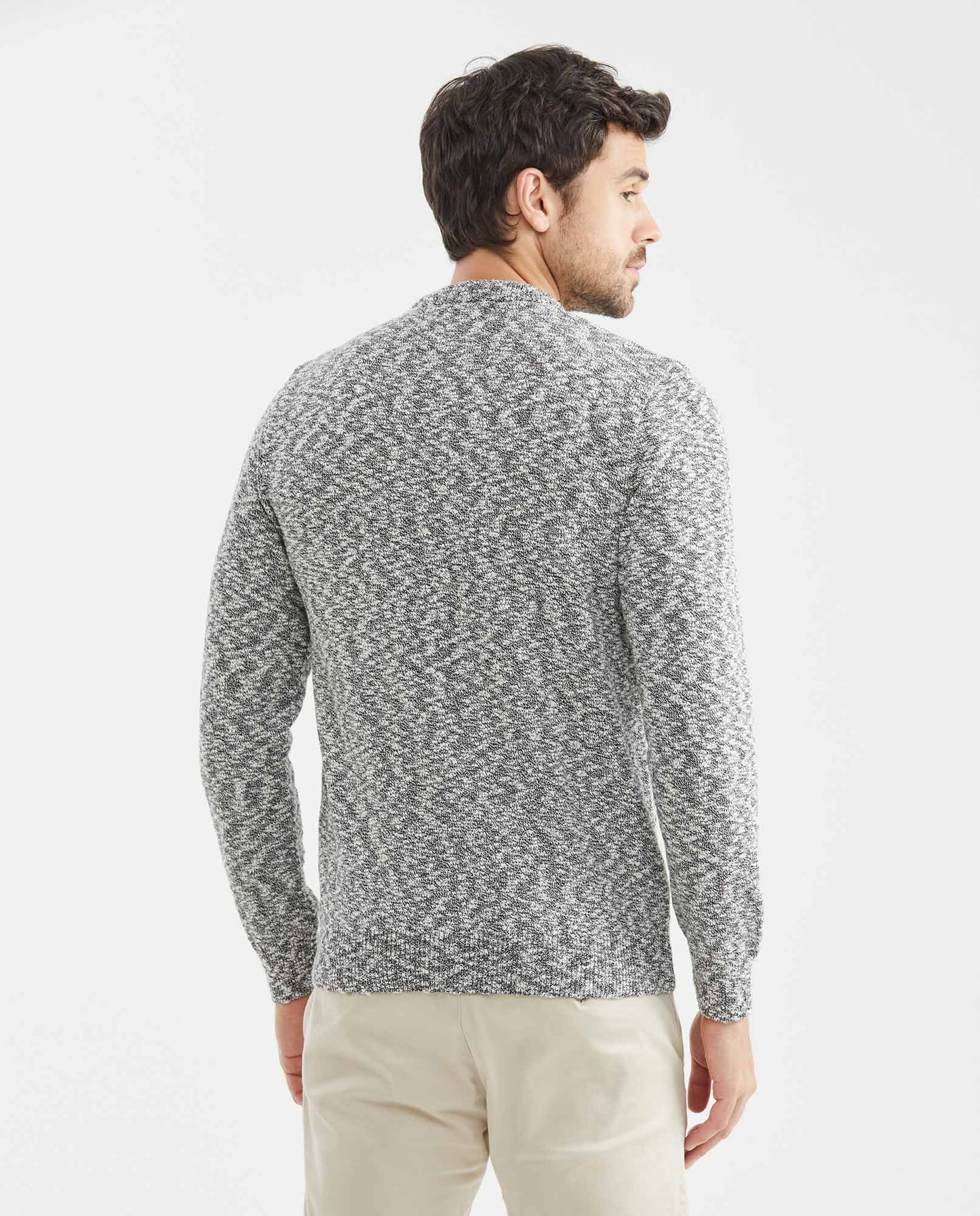 Men's Knitted Sweater, Closed Round Neck - Gray - 5