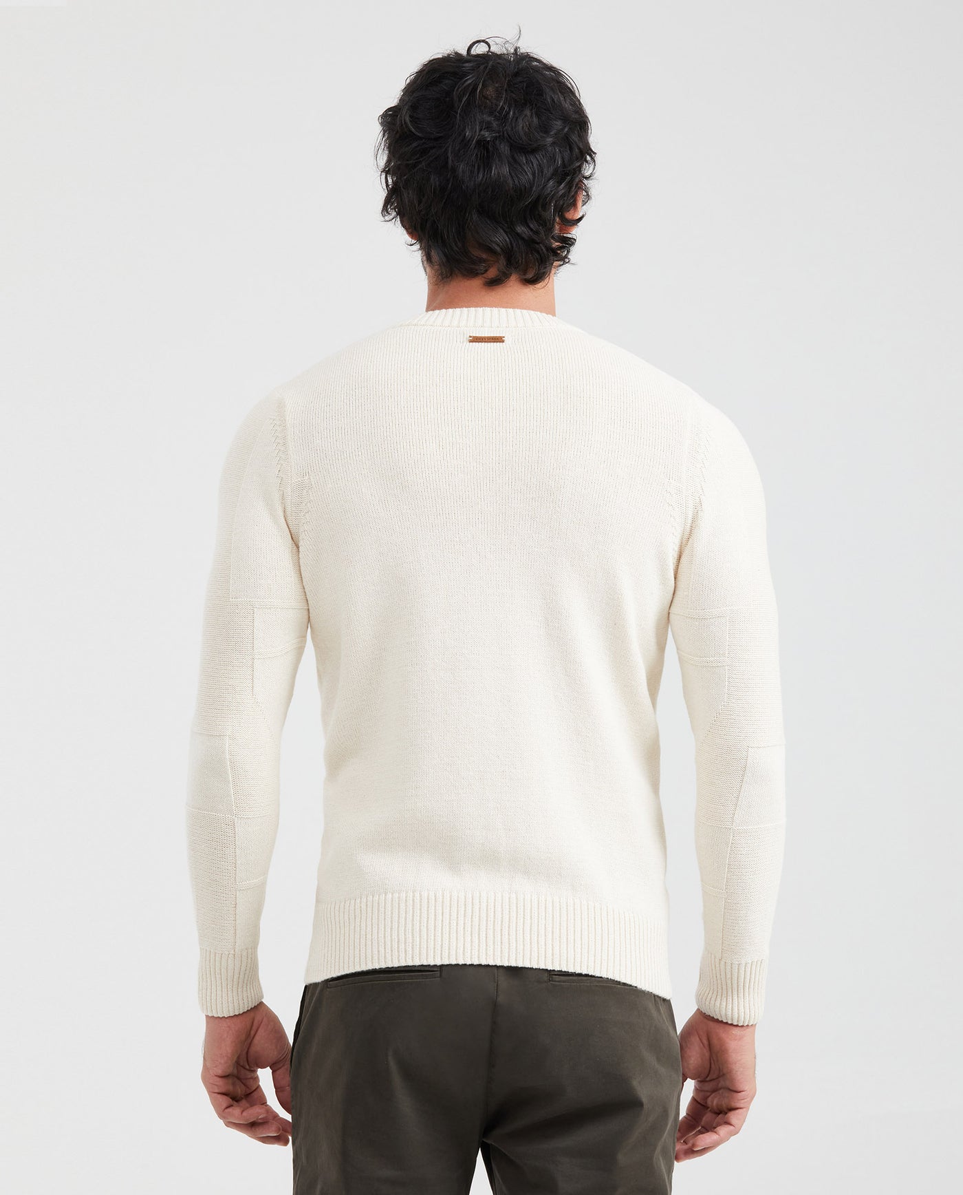 Men's Round Neck Sweater Irregular Blocks Jersey Knit in Recycled Cotton Blend - 3