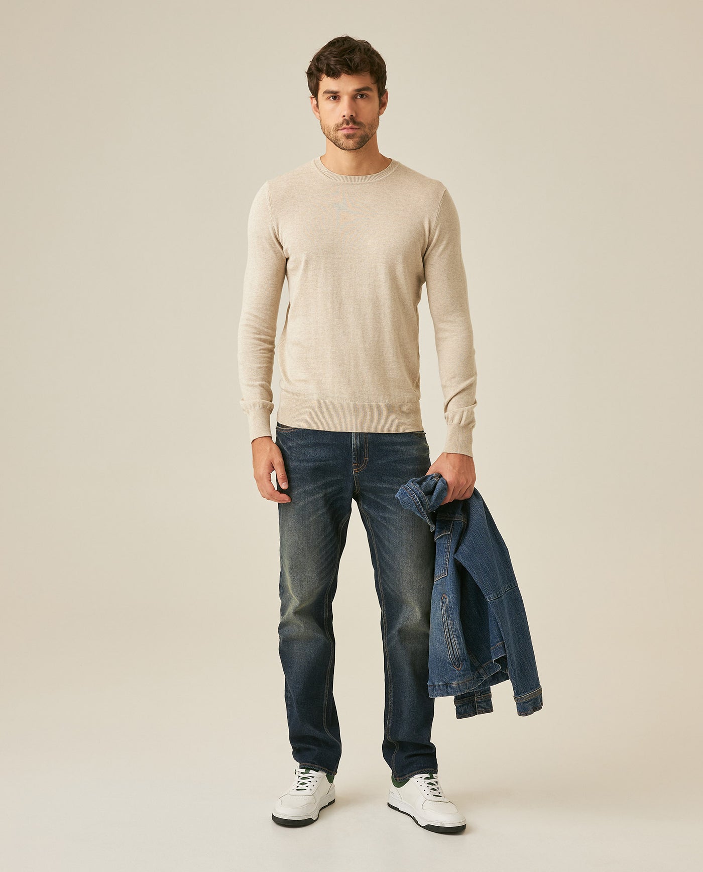 Mens Sweater Knit Regular Fit Crewneck Cotton Full Fashion Technique Heather Fiber Light Gauge Embroidered Duck - Raw 63_691H000_CRU110103_4