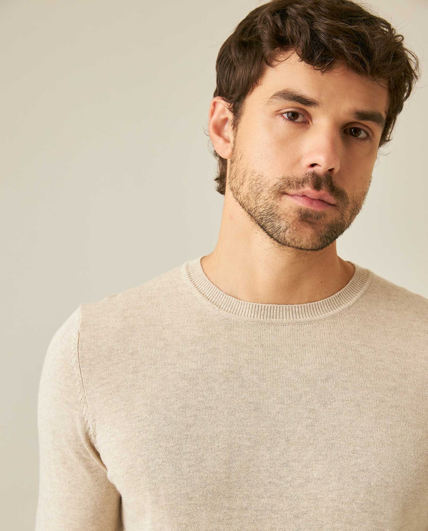 Mens Sweater Knit Regular Fit Crewneck Cotton Full Fashion Technique Heather Fiber Light Gauge Embroidered Duck - Raw 63_691H000_CRU110103_5