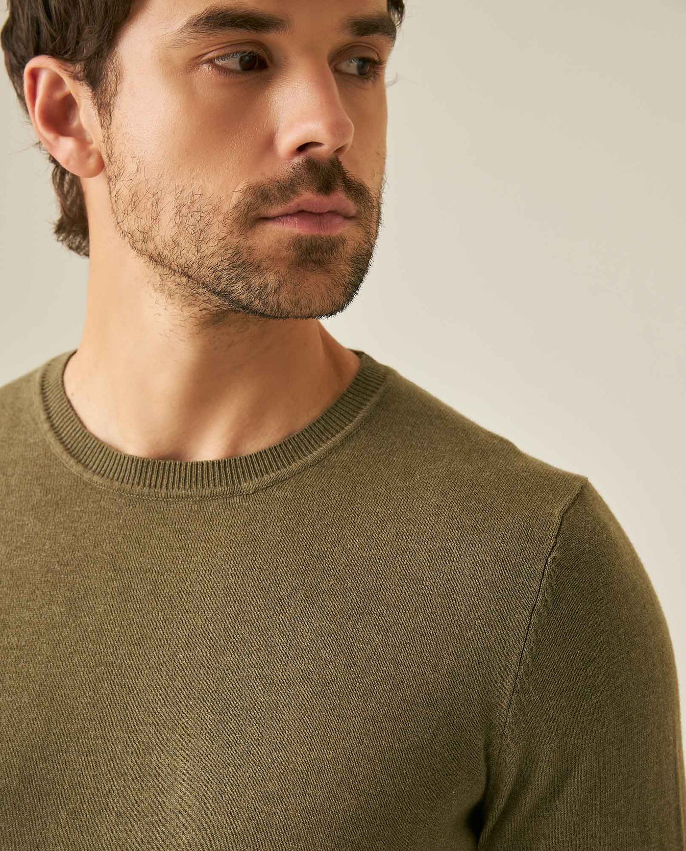 Mens Sweater Knit Regular Fit Crewneck Cotton Full Fashion Technique Heather Fiber Light Gauge Embroidered Duck - Green 63_691H000_VER176323_5
