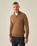 Men's Sweater Knit Mandarin Collar Half Zip Cotton Full Fashion Technique Heather Fiber Light Gauge Contrast Interior - Khaki