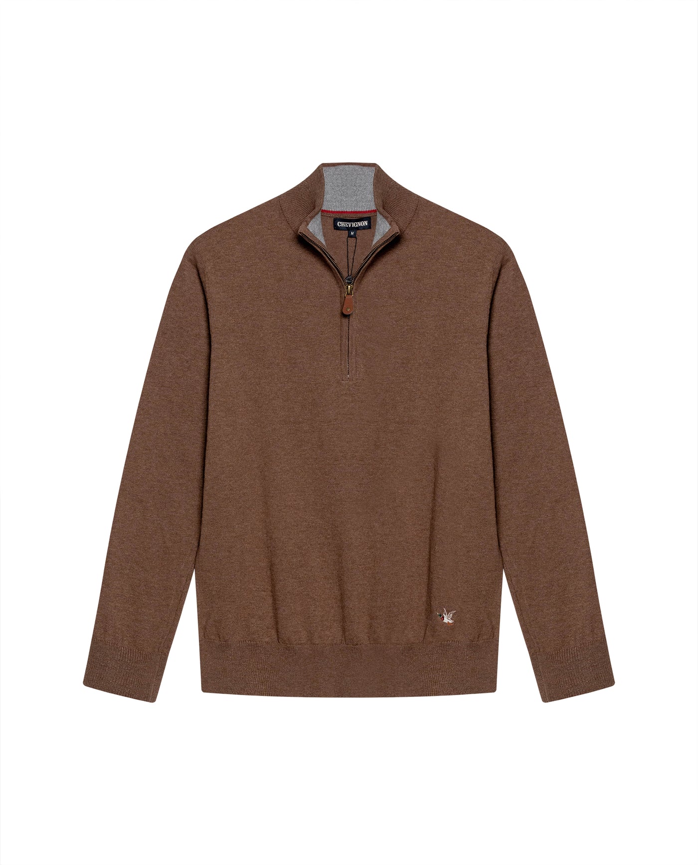 Mens Sweater Knit Mandarin Collar Half Zip Cotton Full Fashion Technique Heather Fiber Light Gauge Contrast Interior - Khaki 63_691H002_CAQ150309_3