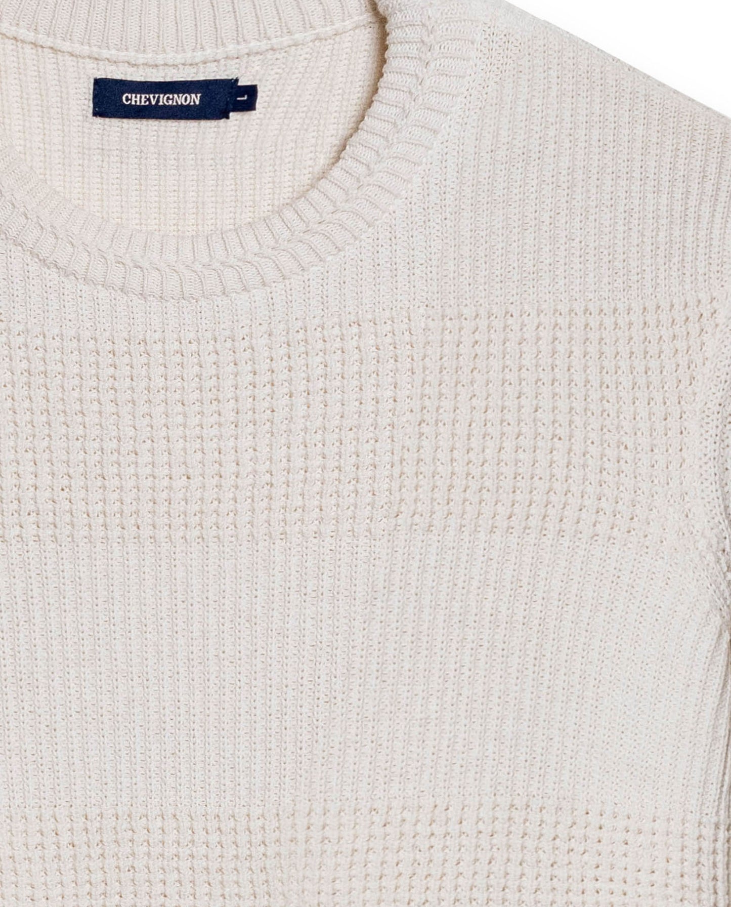 Mens Sweater Knit Crewneck Cotton Acrylic Recycled Cotton Contrast Color Blocks Mixed Textures Medium Gauge - Raw 63_691H004_CRU110103_8