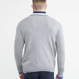 KNIT ZIP MOCKNECK SWEATER IN GREY AND BLUE