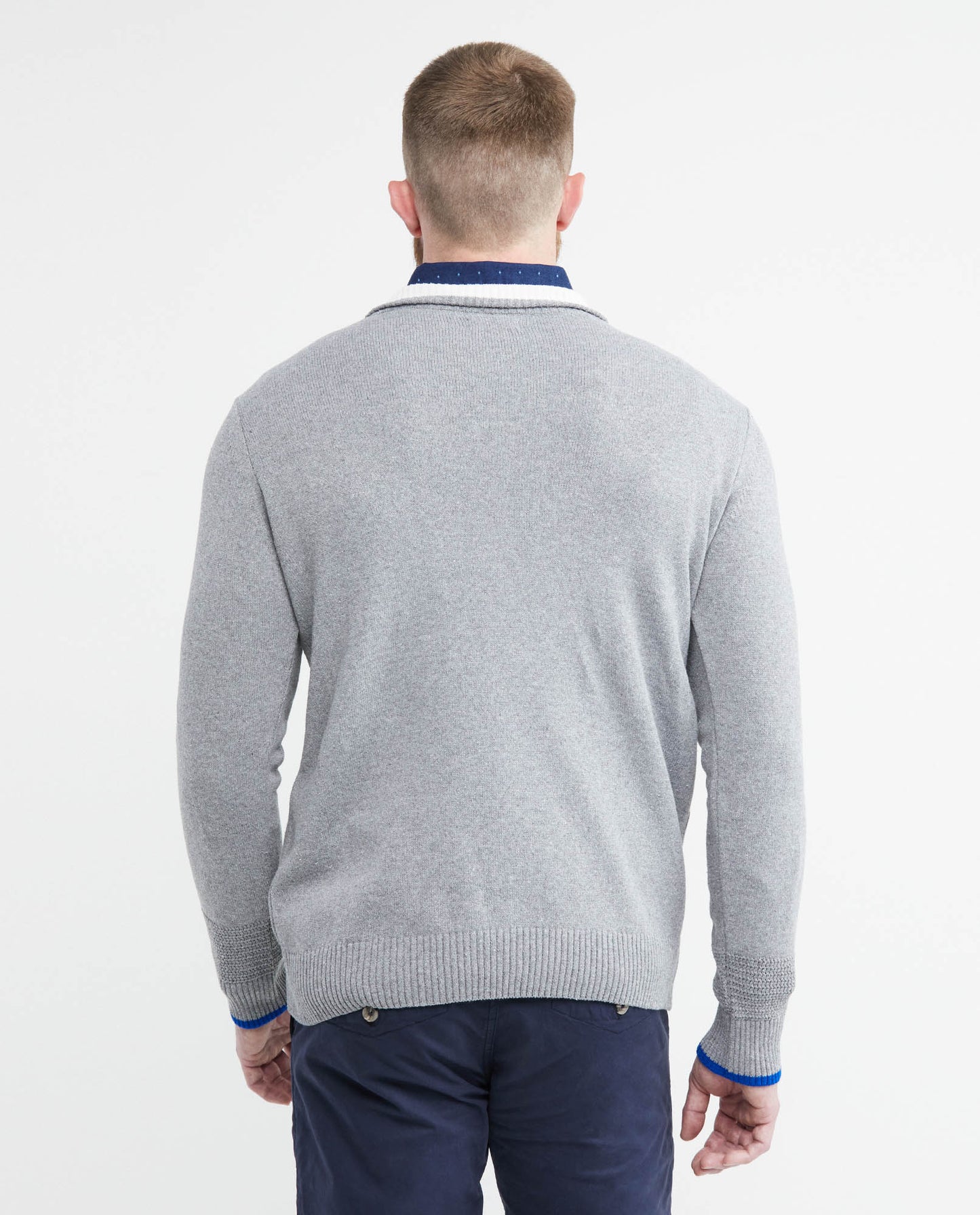 Men's Knitted Sweater, Closed Neru Collar - Half Placket with Zipper - Gray - 5