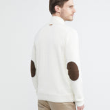 HENLY KNIT SWEATER WITH SUEDE ELBOW PATCHES IN WHITE